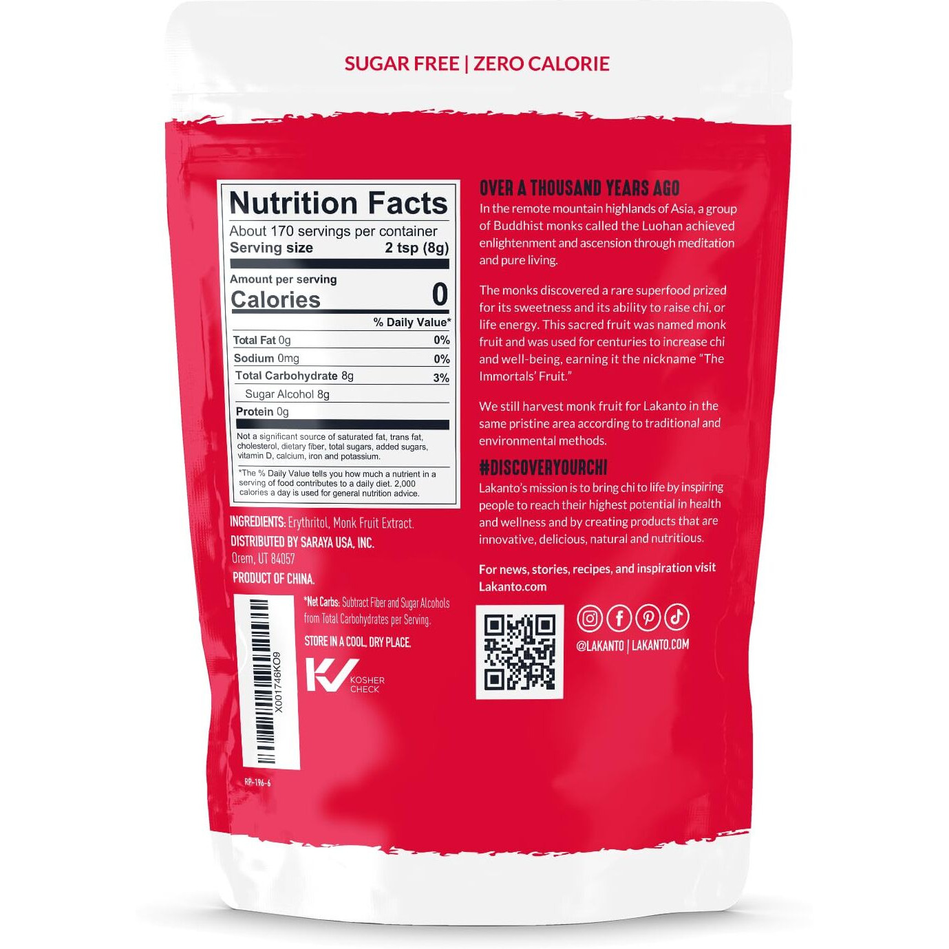 Lakanto Monk Fruit Sweetener With Erythritol, Cane Sugar Substitute From Monk Fruit Extract, Classic White Sugar Replacement For Baking, Coffee & Tea, Gluten Free, Low Carb, Non Gmo, Keto, 3 Lb Bag