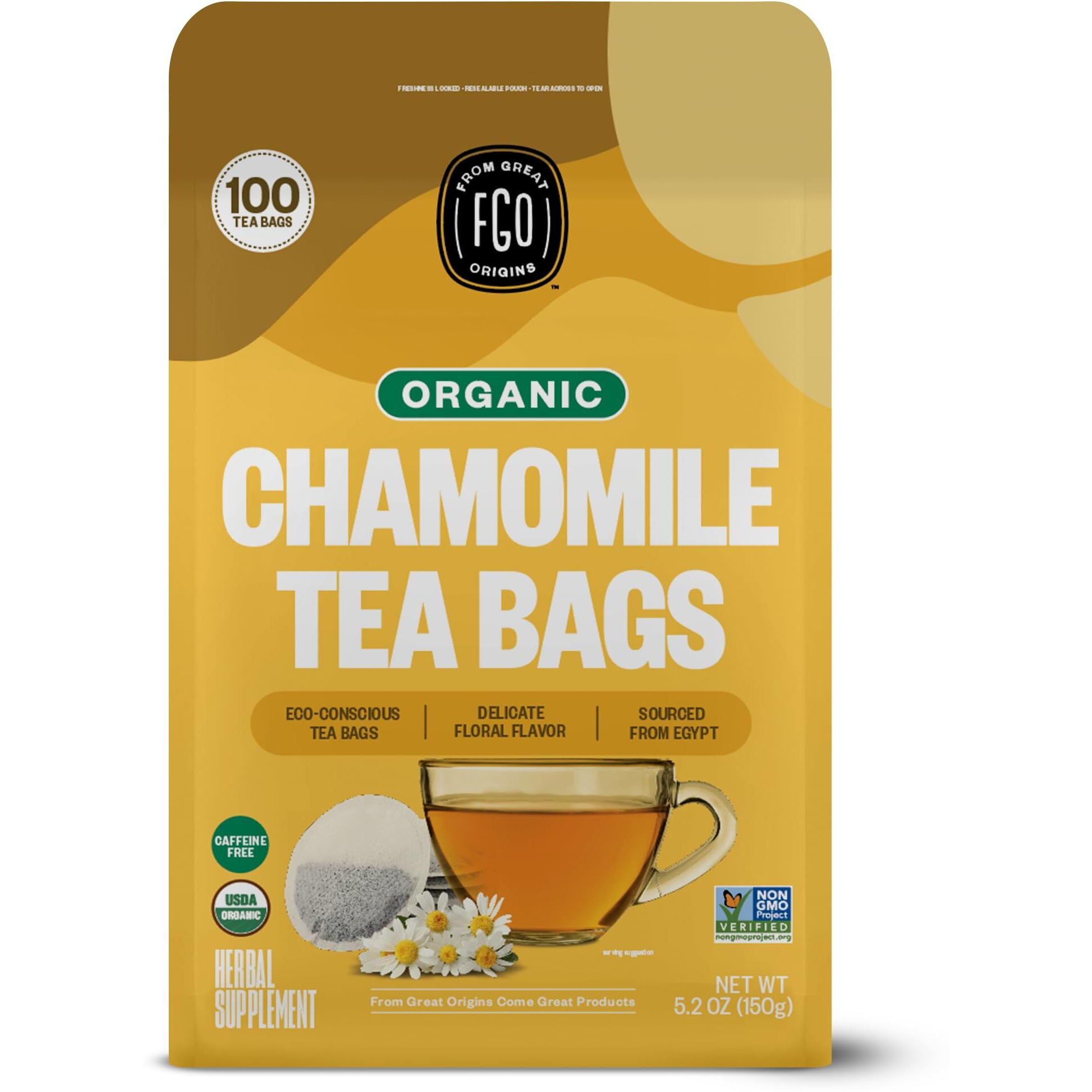 Fgo Organic Chamomile Tea, Eco-Conscious Tea Bags, 100 Count, Packaging May Vary (Pack Of 1)