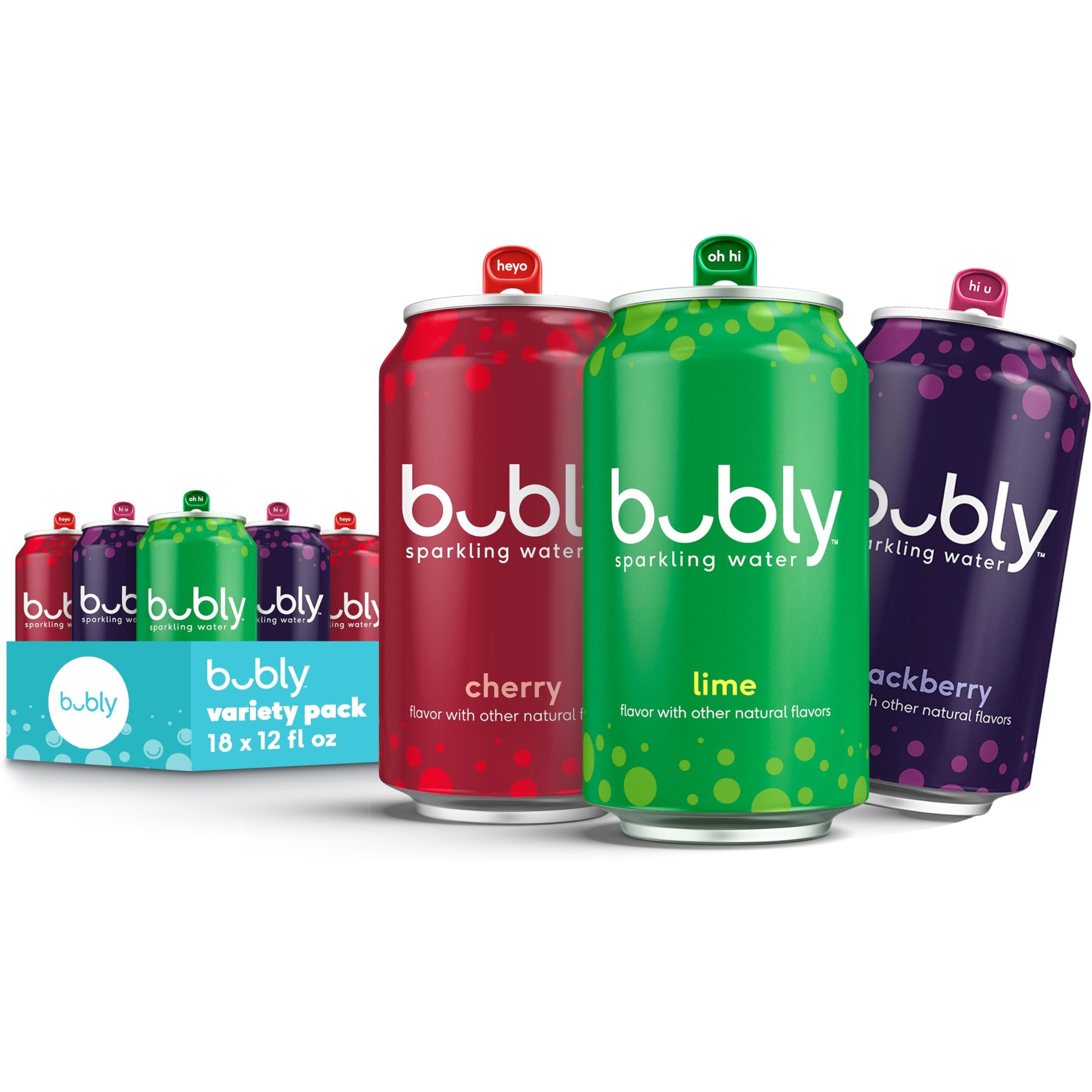Bubly Sparkling Water, Lime Yours 3 Flavor Variety Pack (Lime, Cherry, Blackberry), Zero Sugar & Zero Calories, Seltzer Water, 12 Fl Oz Cans (Pack Of 18)