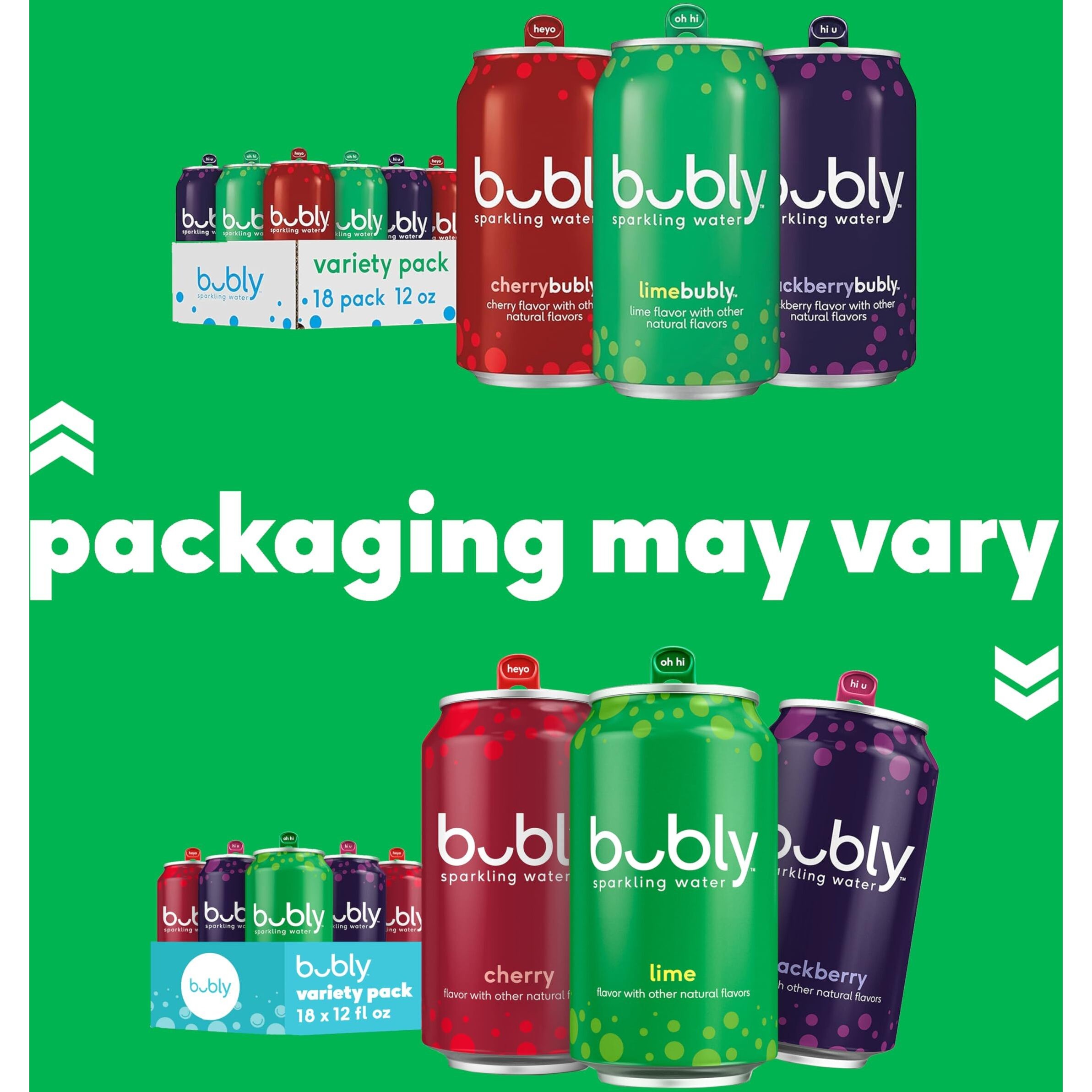 Bubly Sparkling Water, Lime Yours 3 Flavor Variety Pack (Lime, Cherry, Blackberry), Zero Sugar & Zero Calories, Seltzer Water, 12 Fl Oz Cans (Pack Of 18)