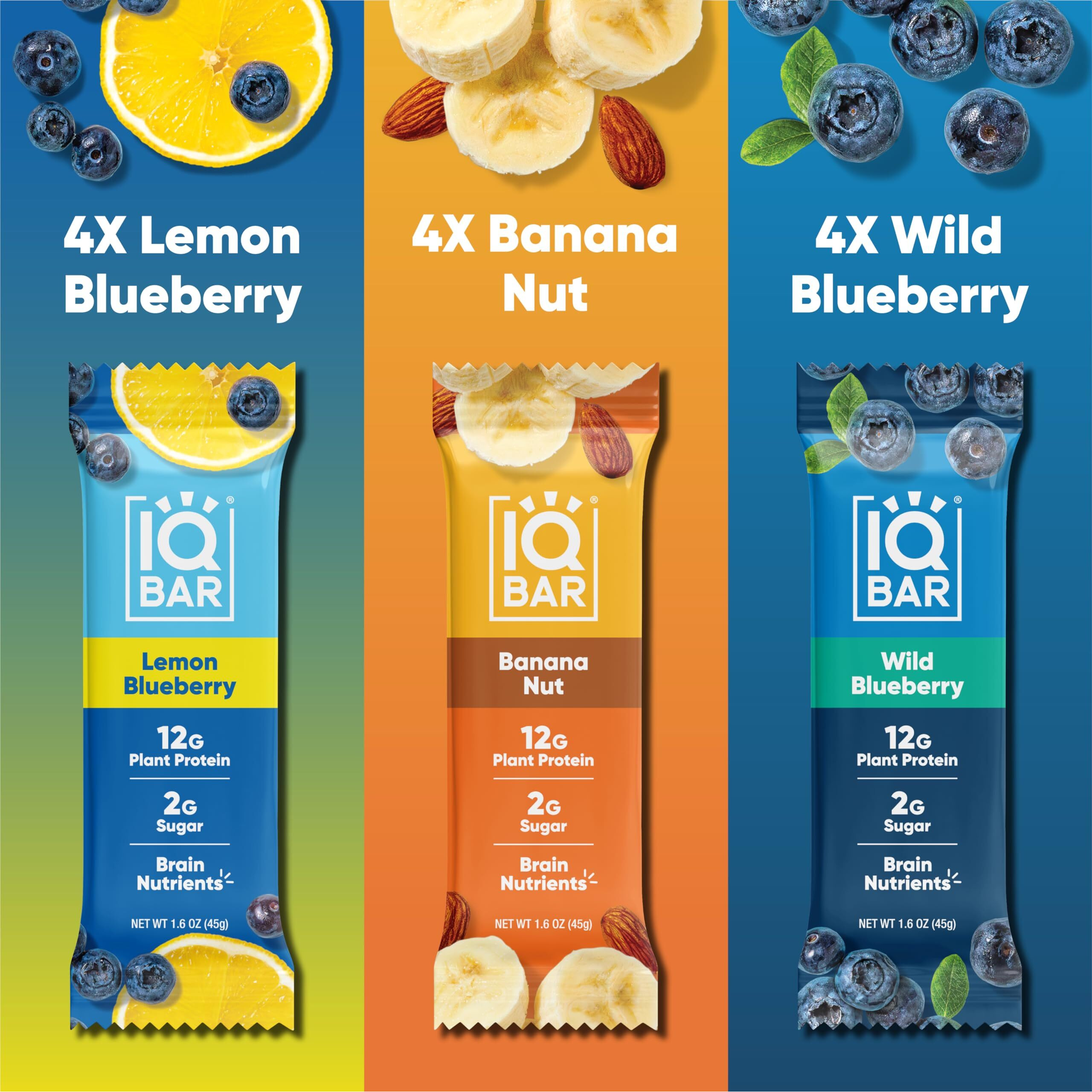 Iqbar Brain And Body Plant Protein Bars - Fruit Lovers Variety - 12 Count, Low Carb, High Fiber, Gluten Free, Vegan Snacks - Low Sugar Keto Bar Pack