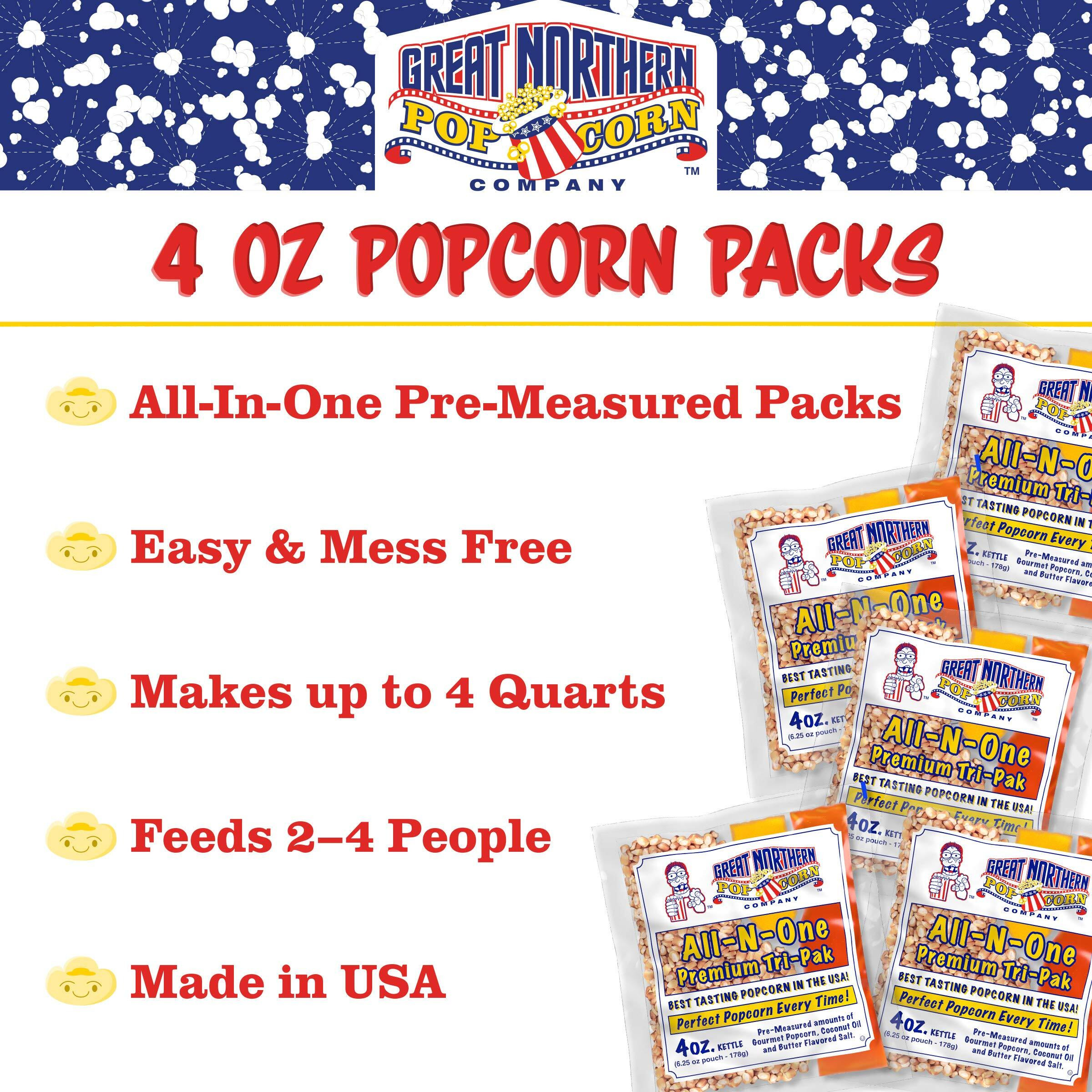 4Oz Popcorn Machine Popcorn Packets - All-In-One Movie Theater Style Popcorn Kernels, Salt, And Oil Packs By Great Northern Popcorn (24 Case)