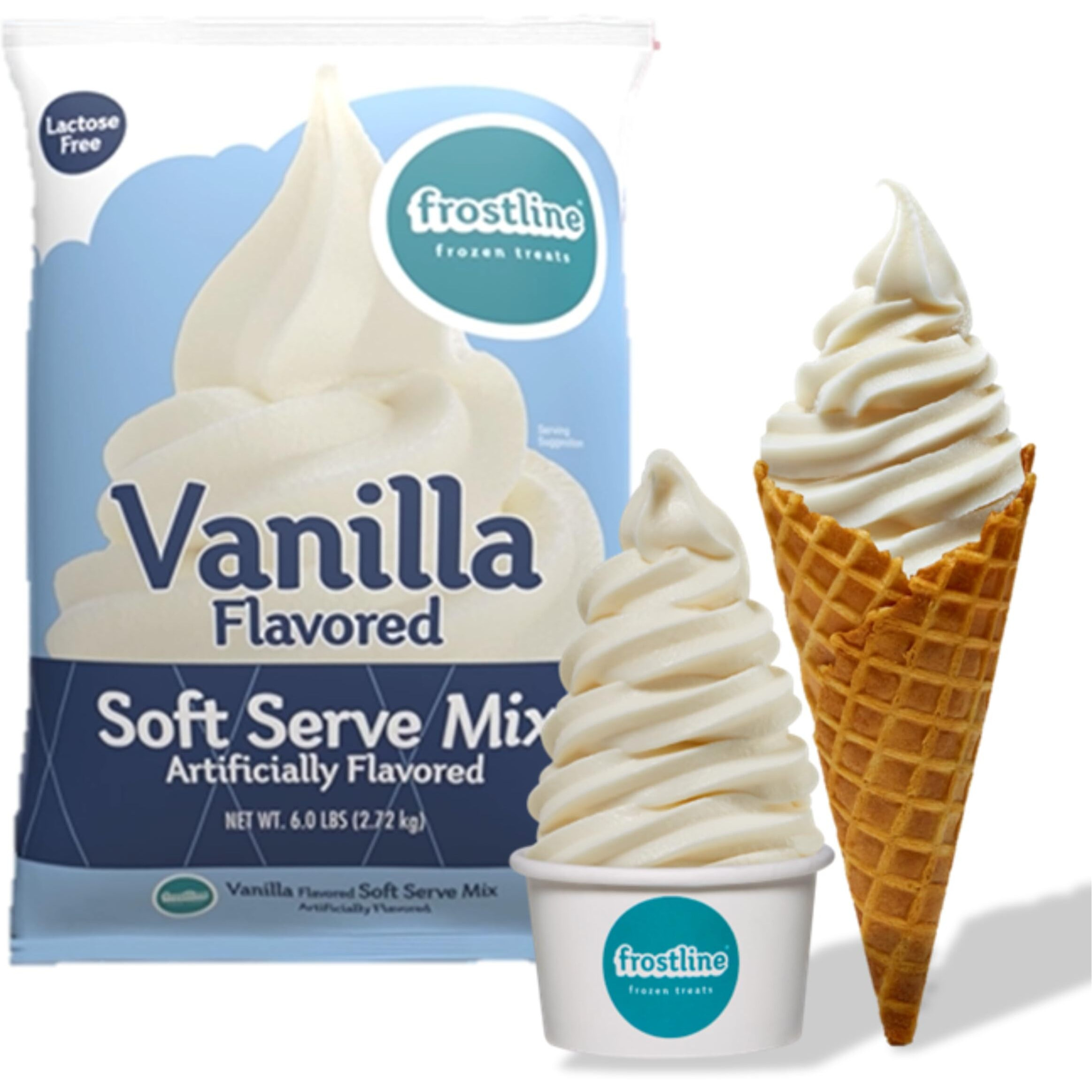 Frostline Vanilla Soft Serve Ice Cream Mix, Lactose & Gluten Free - Just Add Water, Dairy, Or Dairy Free Alternative, Use With Blender, Countertop Ice Cream Maker, Soft Serve Machine - 6 Lb Bag