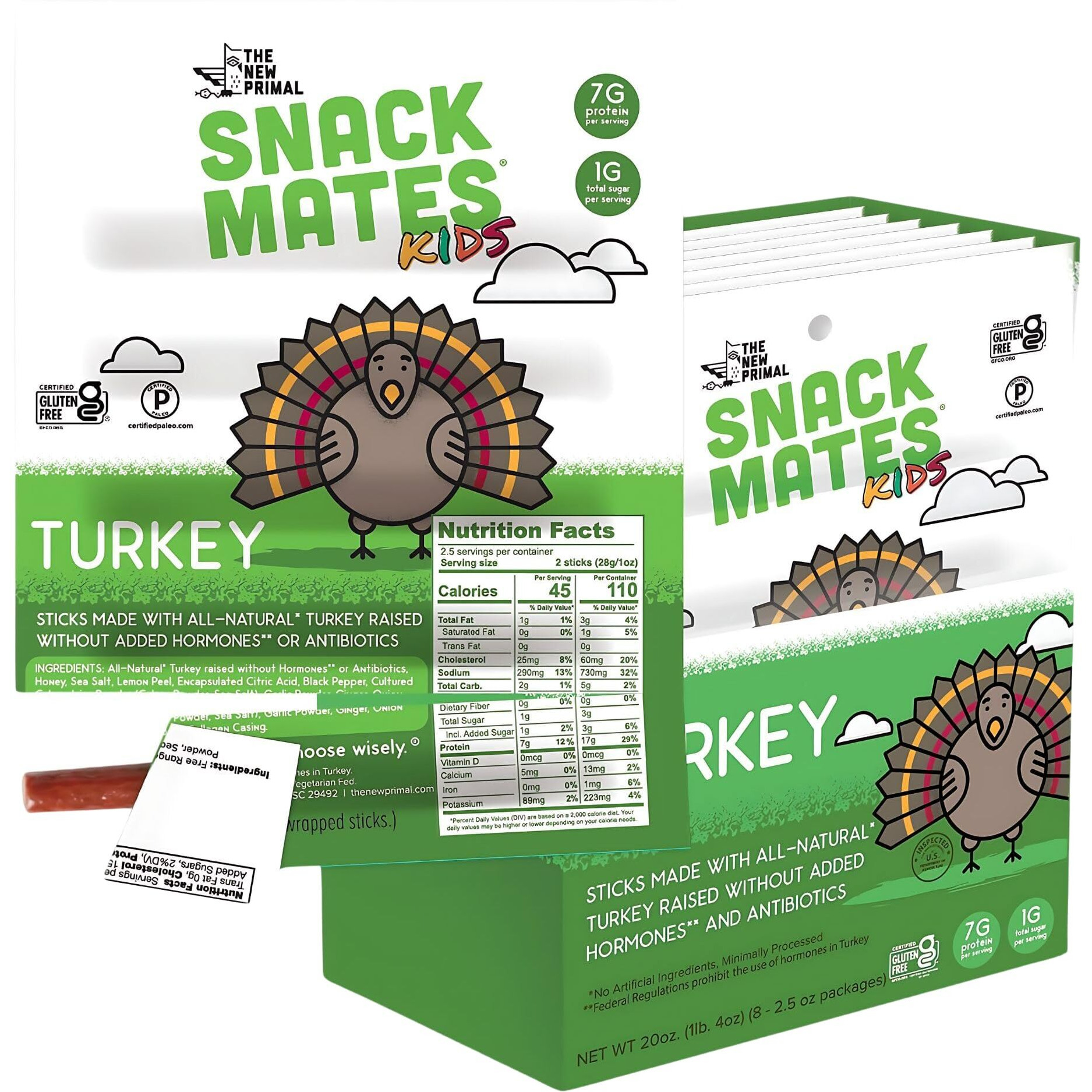 The New Primal Snack Mates Turkey Sticks, Gluten Free Healthy Snacks For Kids, Low Sugar High Protein Back To School Snacks, Mini Paleo Jerky Meat Stick, 7G Protein, 45 Calories, 40 Pack