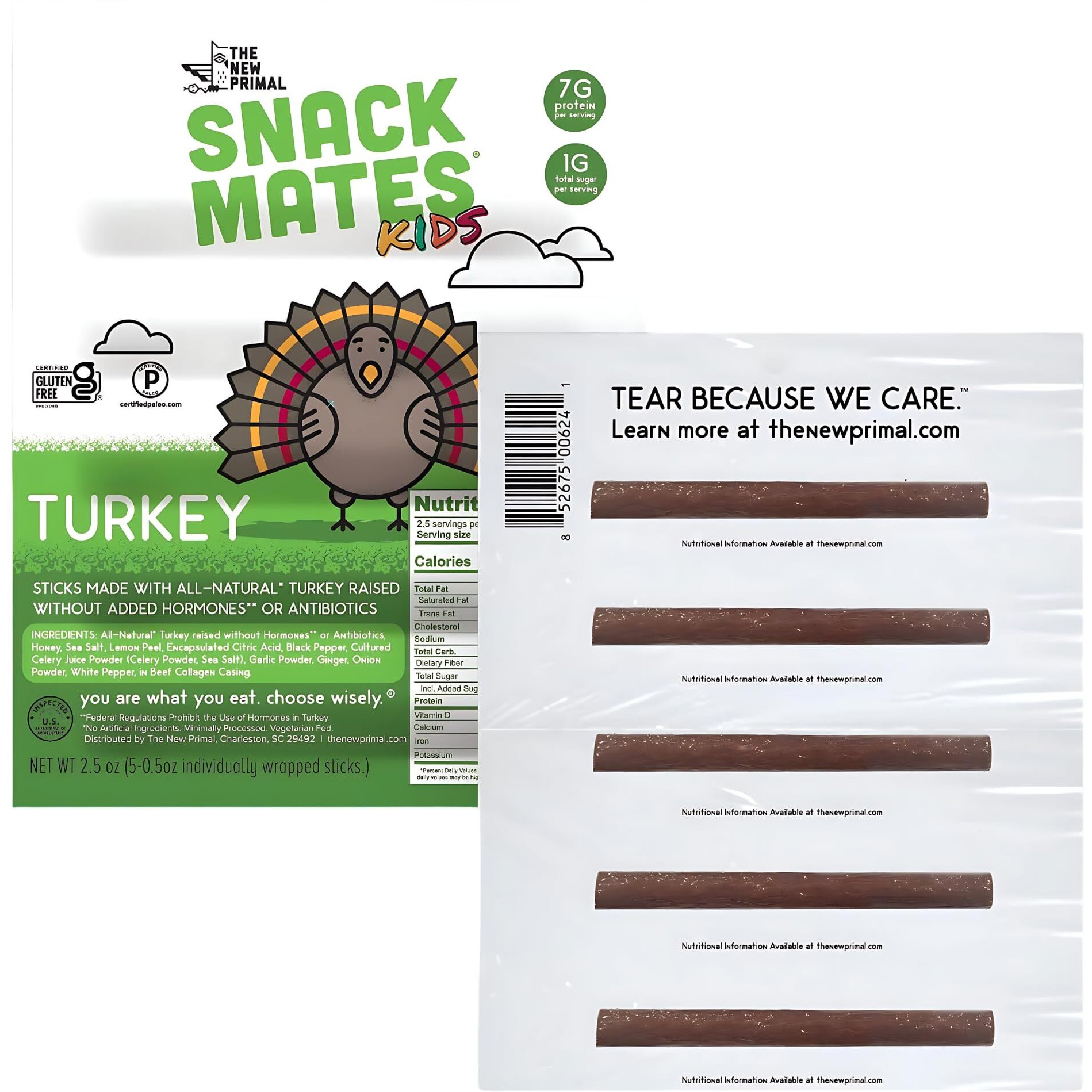The New Primal Snack Mates Turkey Sticks, Gluten Free Healthy Snacks For Kids, Low Sugar High Protein Back To School Snacks, Mini Paleo Jerky Meat Stick, 7G Protein, 45 Calories, 40 Pack