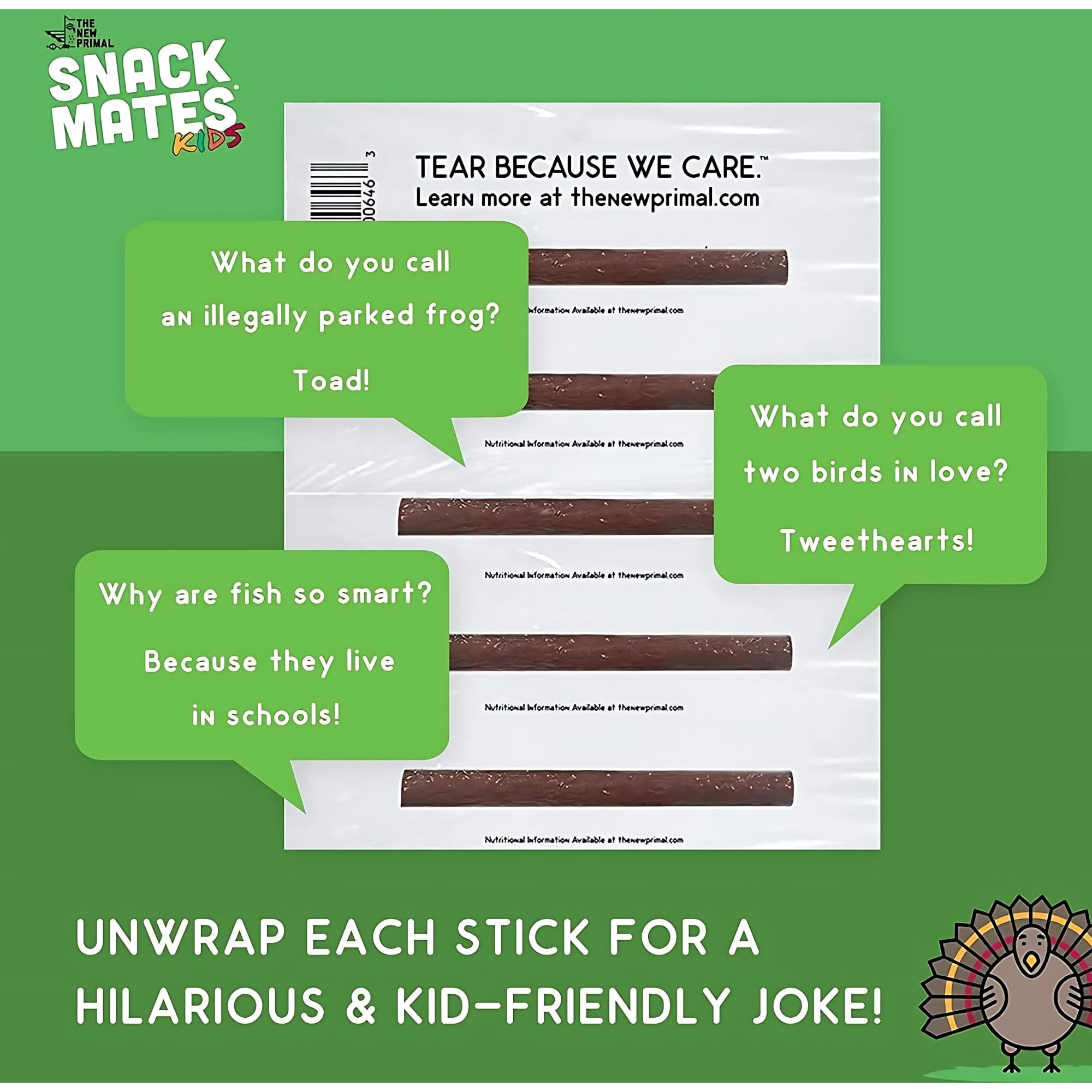 The New Primal Snack Mates Turkey Sticks, Gluten Free Healthy Snacks For Kids, Low Sugar High Protein Back To School Snacks, Mini Paleo Jerky Meat Stick, 7G Protein, 45 Calories, 40 Pack