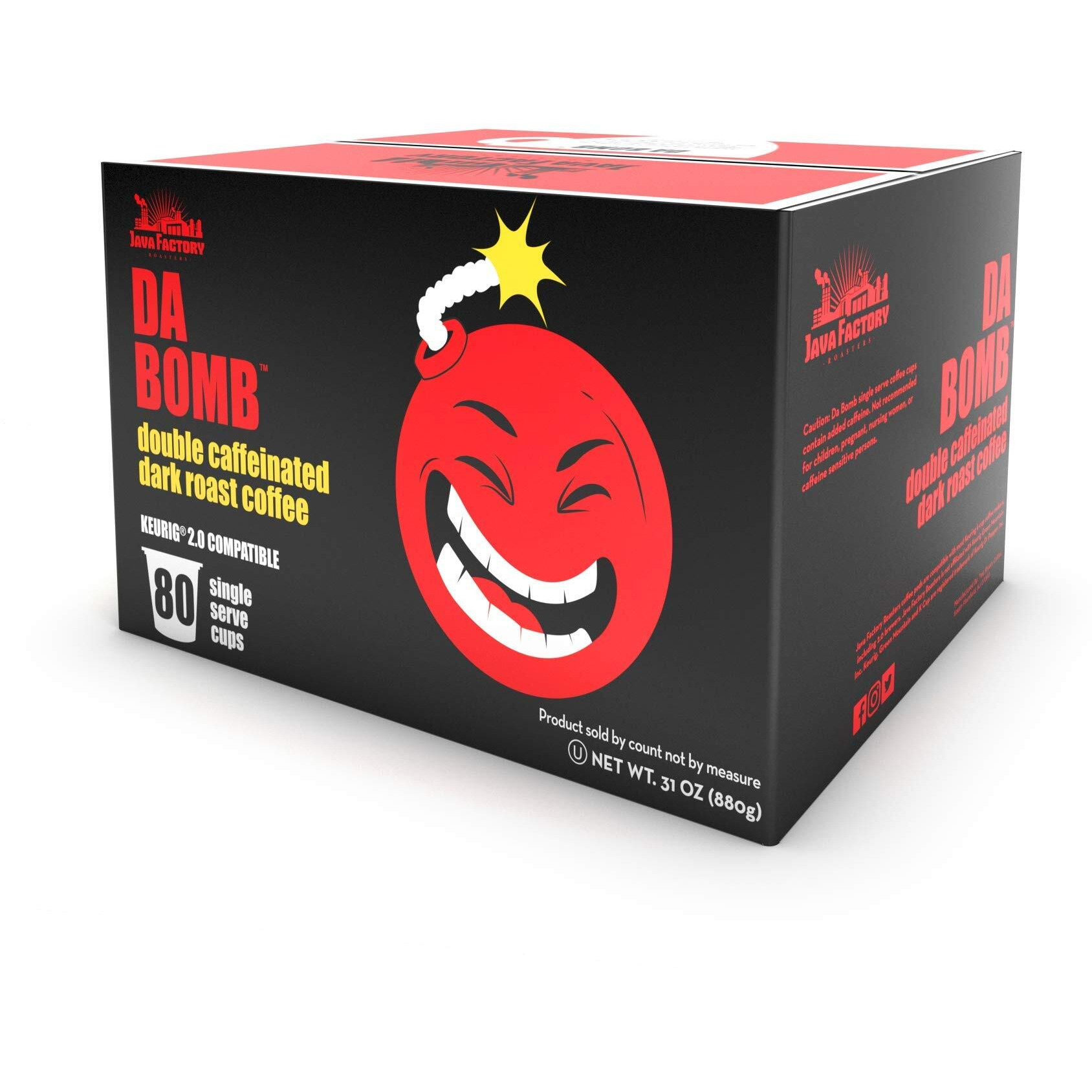 Java Factory Coffee Pods High Caffeine Coffee Compatible With K Cup Brewers Including 2.0, Da Bomb Extra Bold Double Caffeinated, 80 Count