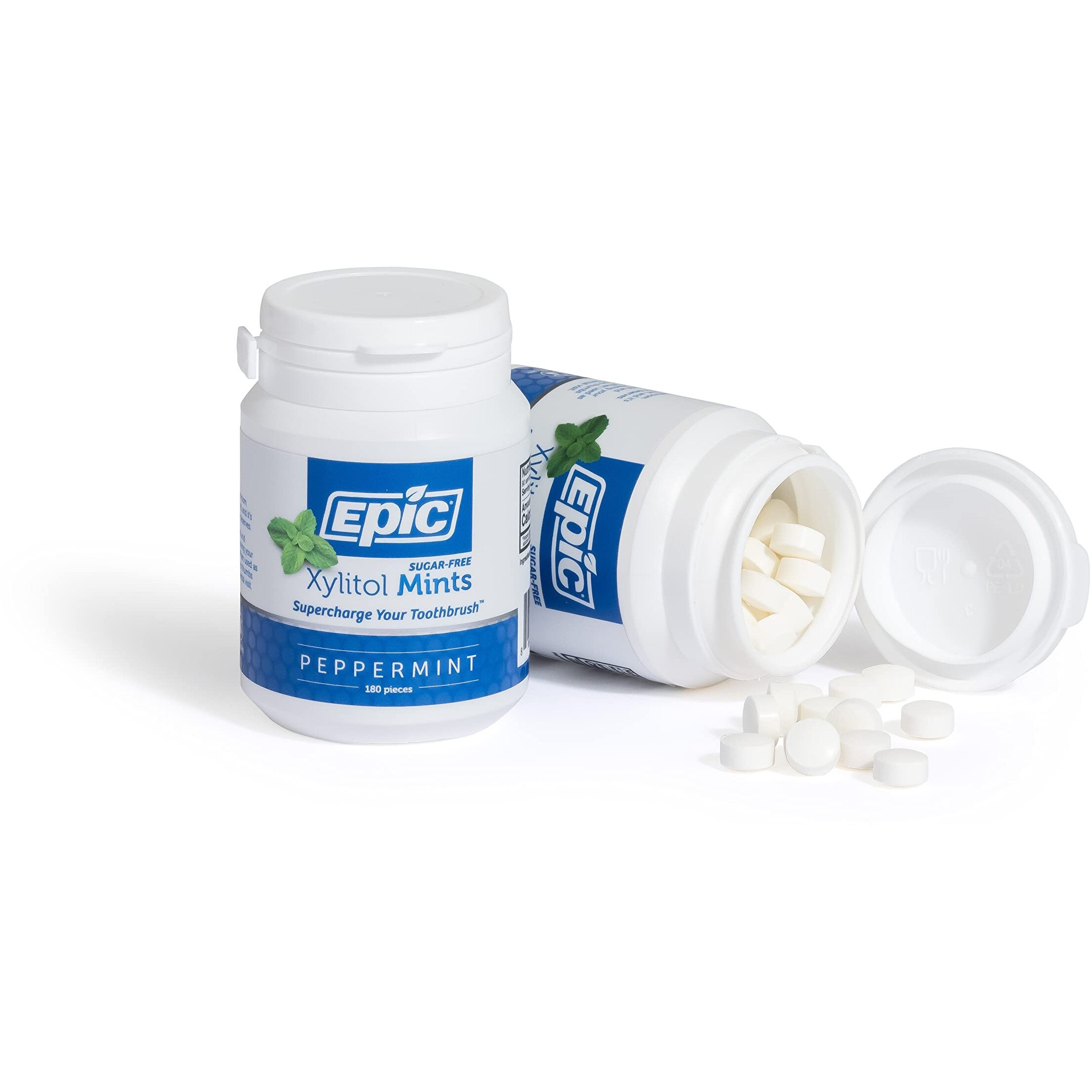 Epic Xylitol Mints - Sugar Free & Aspartame Free Mints Sweetened W/Xylitol For Dry Mouth & Gum Health (Peppermint, 180-Piece Bottle, 2 Bottles)