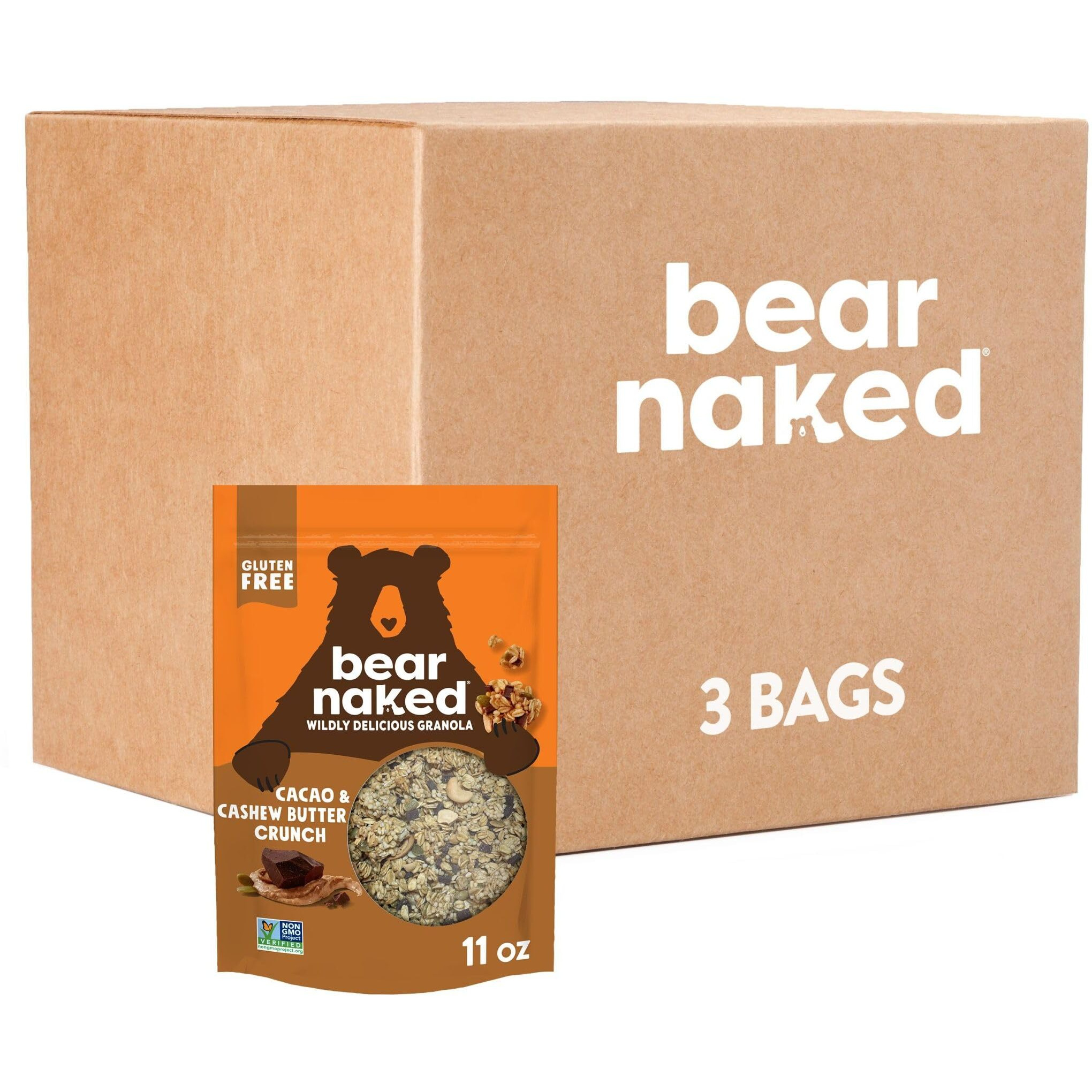 Granola, Bear Naked, Cacao And Cashew Butter, Non-Gmo Project Verified, Fair-Trade Certified Cocoa And Gluten-Free, 11Oz Bag (3 Pack)