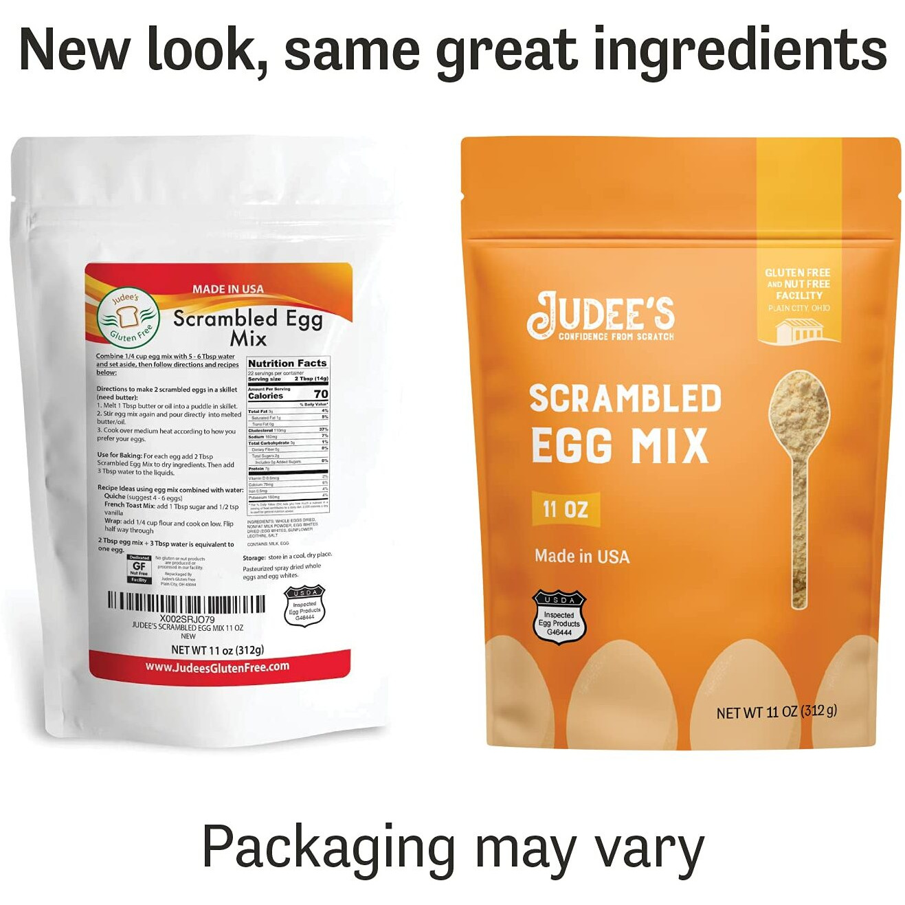 Judees Scrambled Egg Mix 11Oz - Pasteurized, 100% Non-Gmo,Gluten-Free & Nut-Free - For Baking And Homemade Scrambled Eggs - Made From Real Eggs And Real Dairy - Great For Travel Needs - Made In Usa