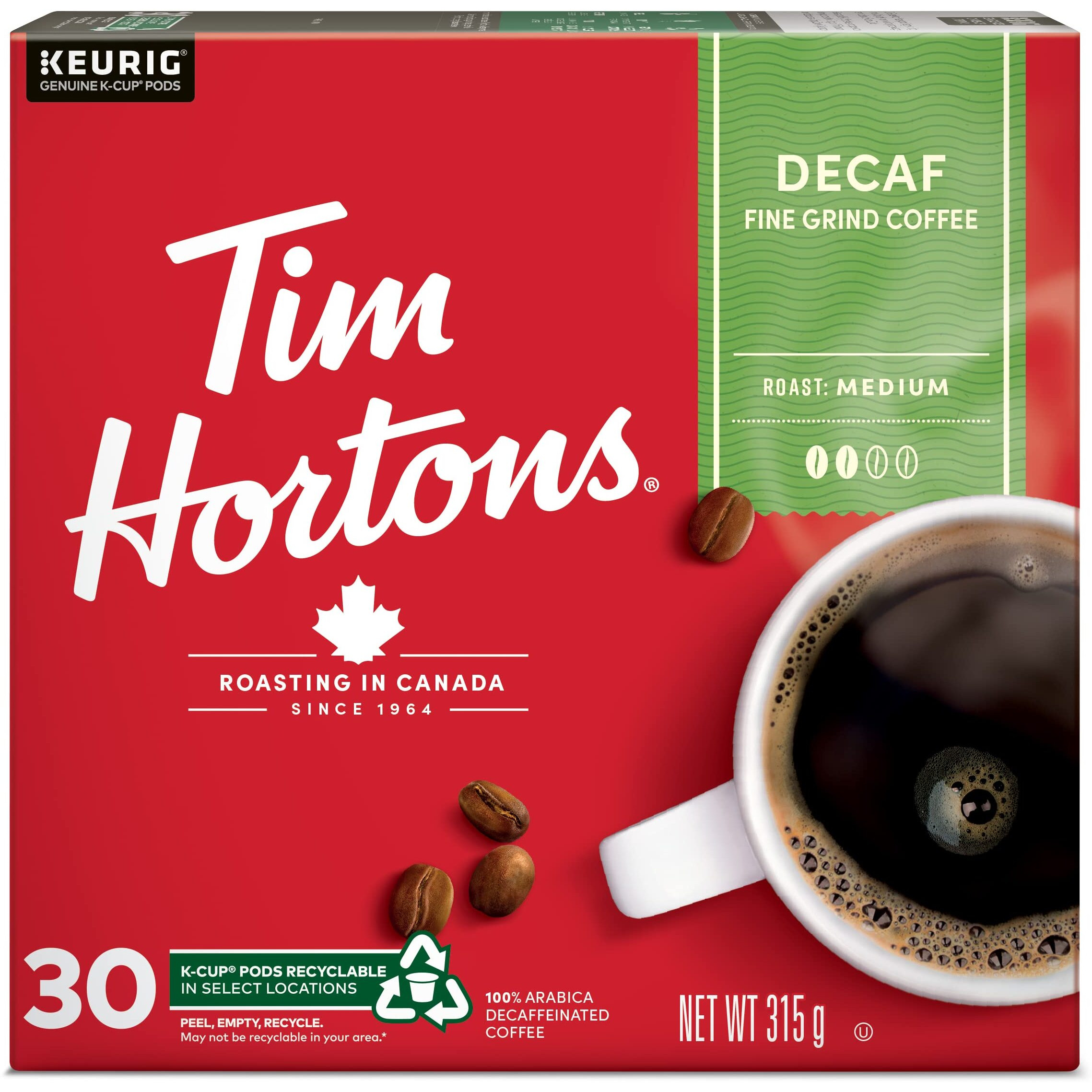 Tim Hortons K-Cup Decaf Coffee 30 Count