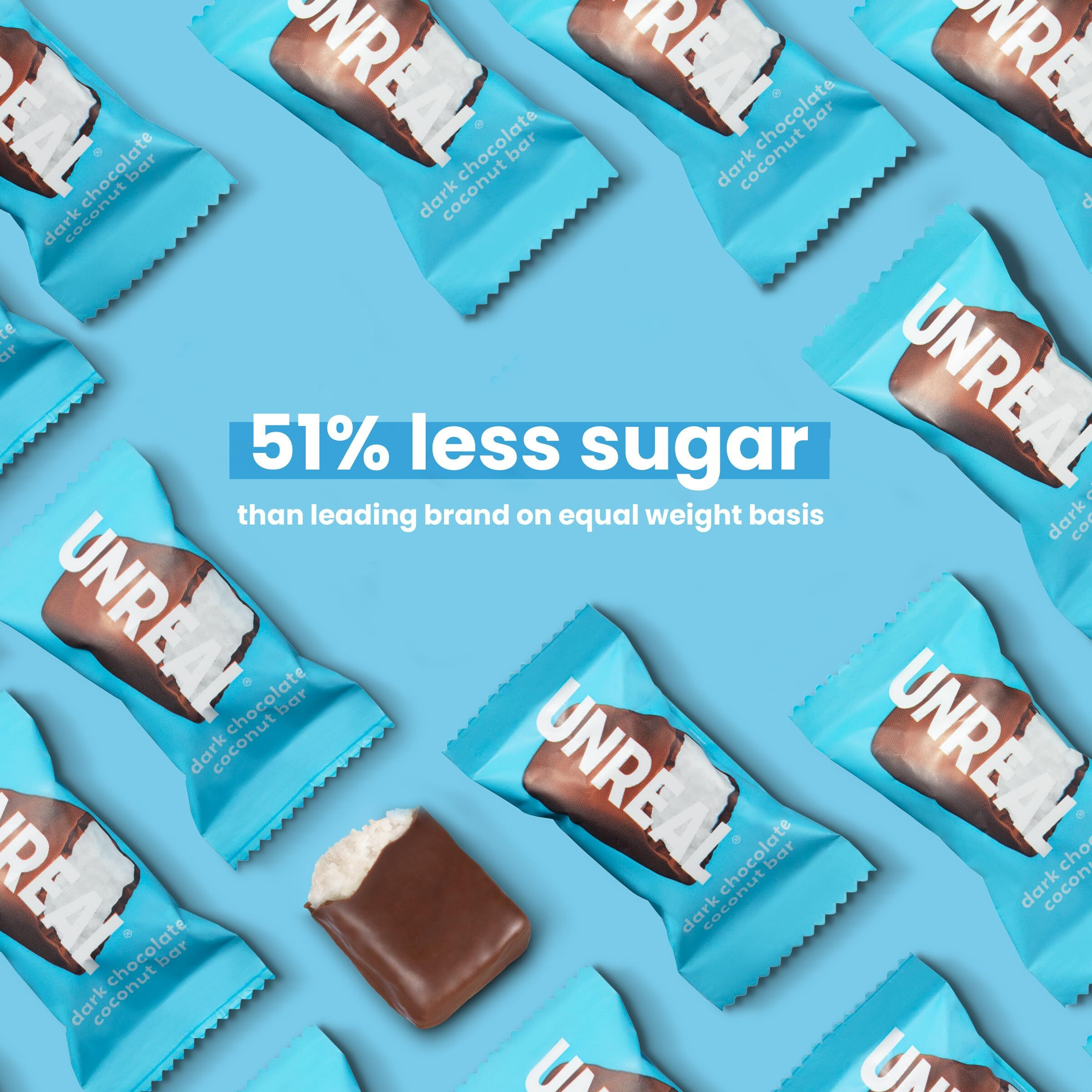 Unreal Dark Chocolate Coconut Bars (40 Mini Bars) | Vegan, 3G Sugar, & 3 Simple Ingredients | Non-Gmo, Gluten Free, & Fair Trade | .53Oz Each