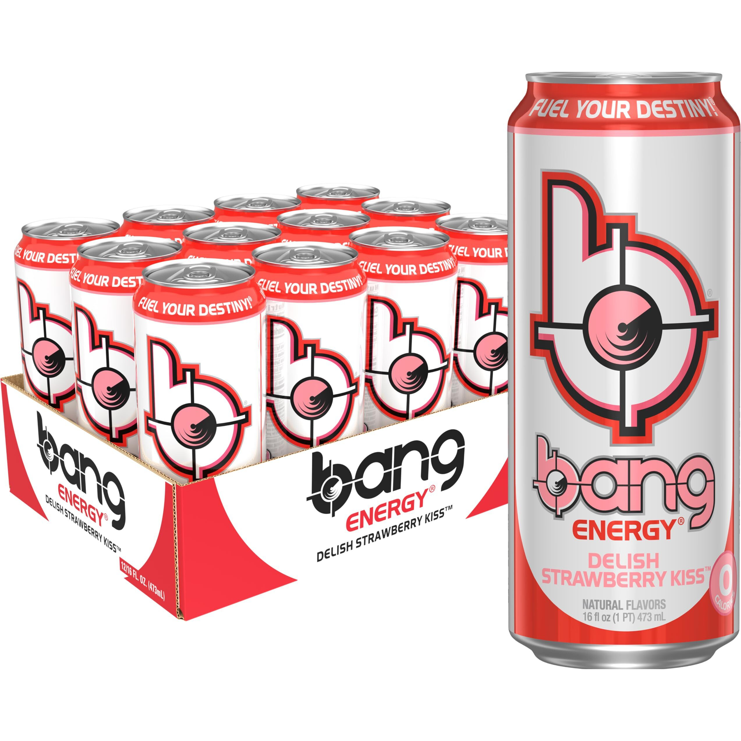 Bang Energy Delish Strawberry Kiss, Sugar-Free Energy Drink, 16 Fl Oz (Pack Of 12)
