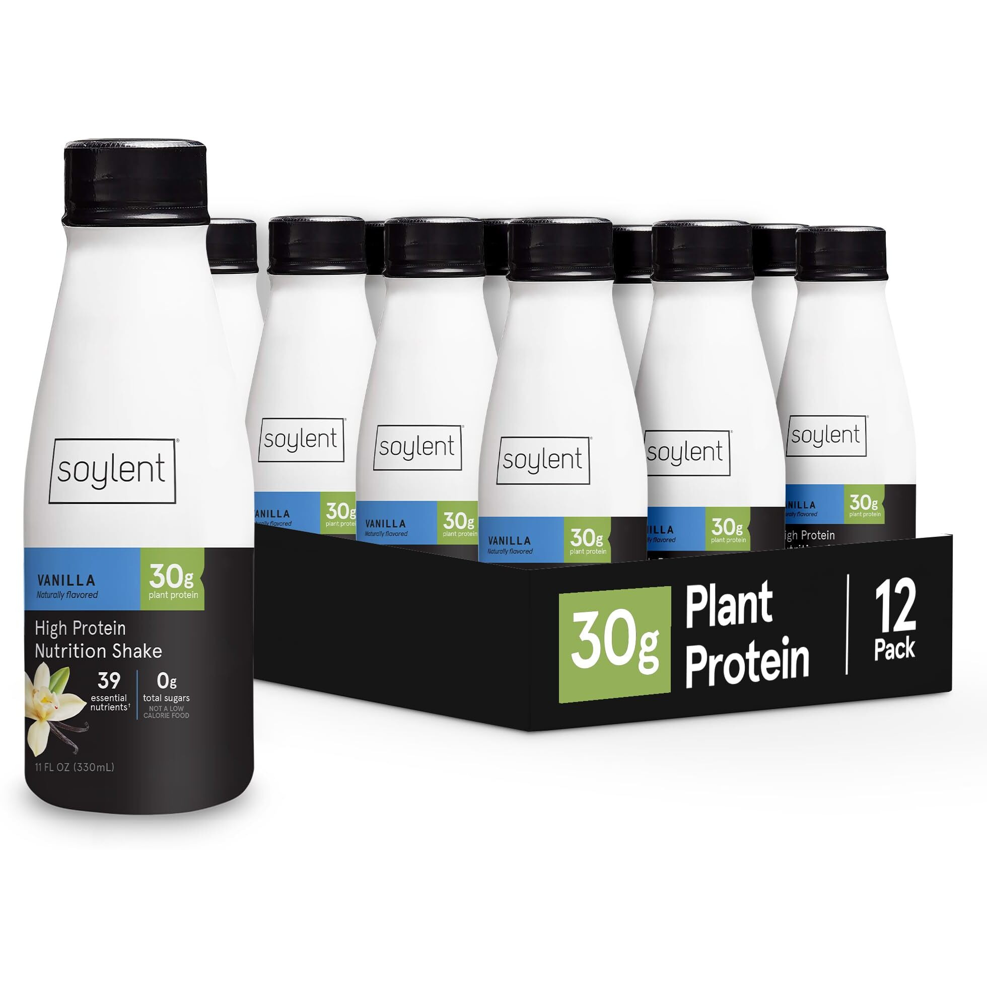 Soylent Complete Protein Shake, Vanilla, 30G Protein, Vegan, Dairy Free And 0G Sugar, Ready To Drink Protein Drinks, 11Oz (12 Pack)