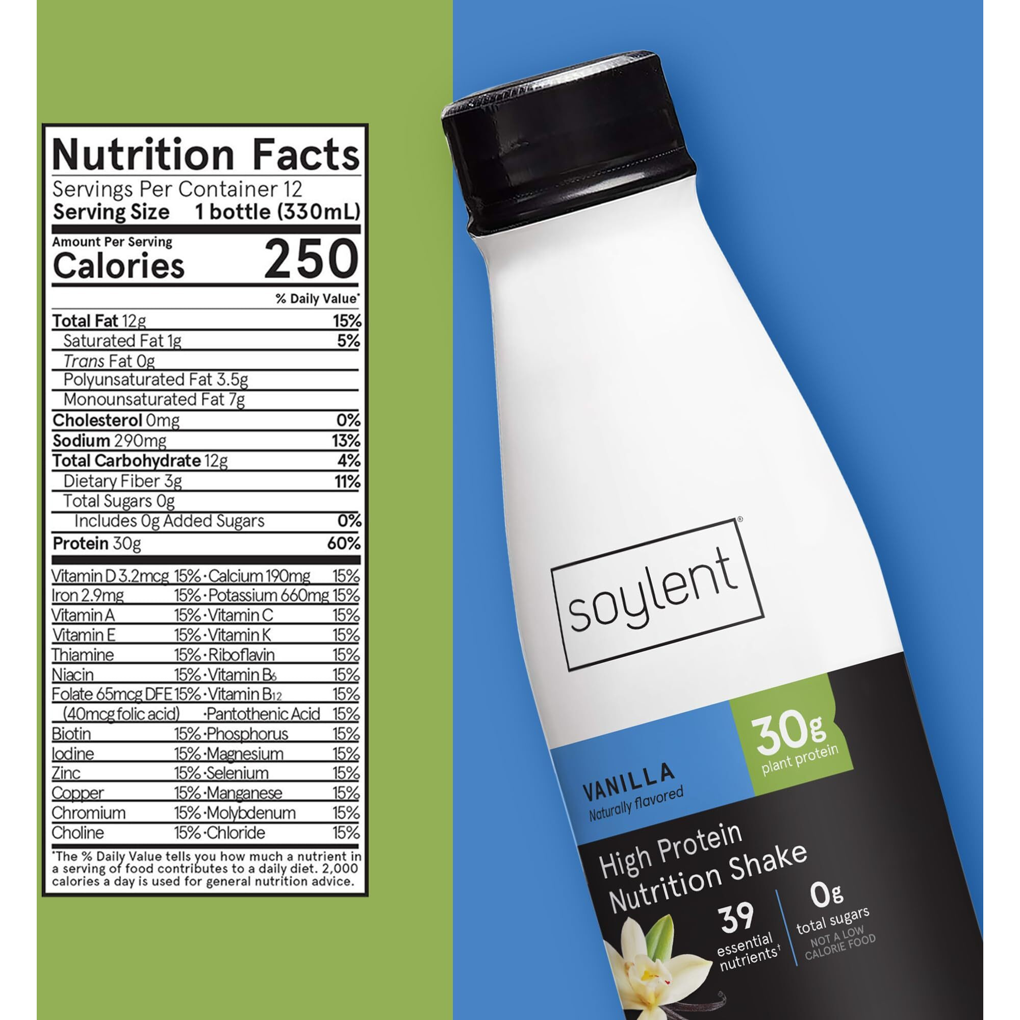 Soylent Complete Protein Shake, Vanilla, 30G Protein, Vegan, Dairy Free And 0G Sugar, Ready To Drink Protein Drinks, 11Oz (12 Pack)