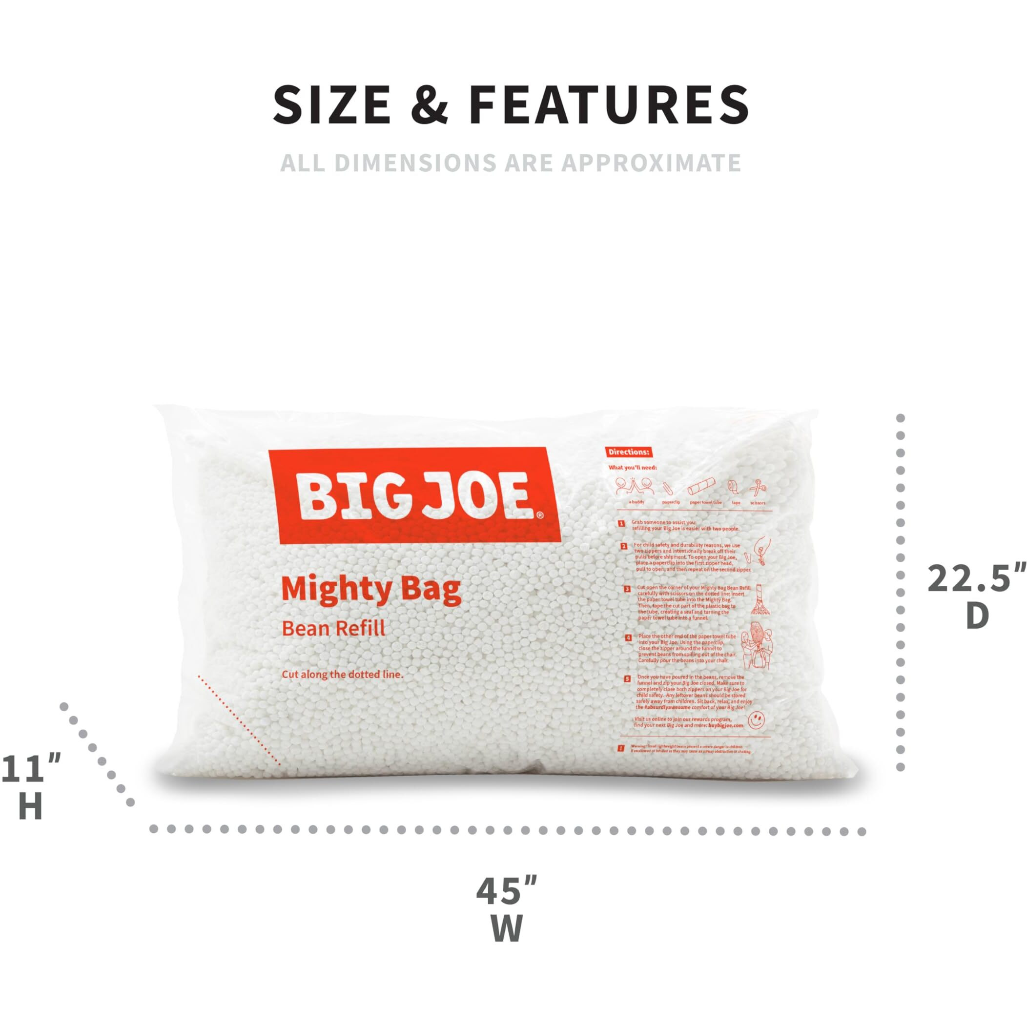 Big Joe Bean Refill, Polystyrene Beans For Bean Bags Or Crafts, 200 Liters, White