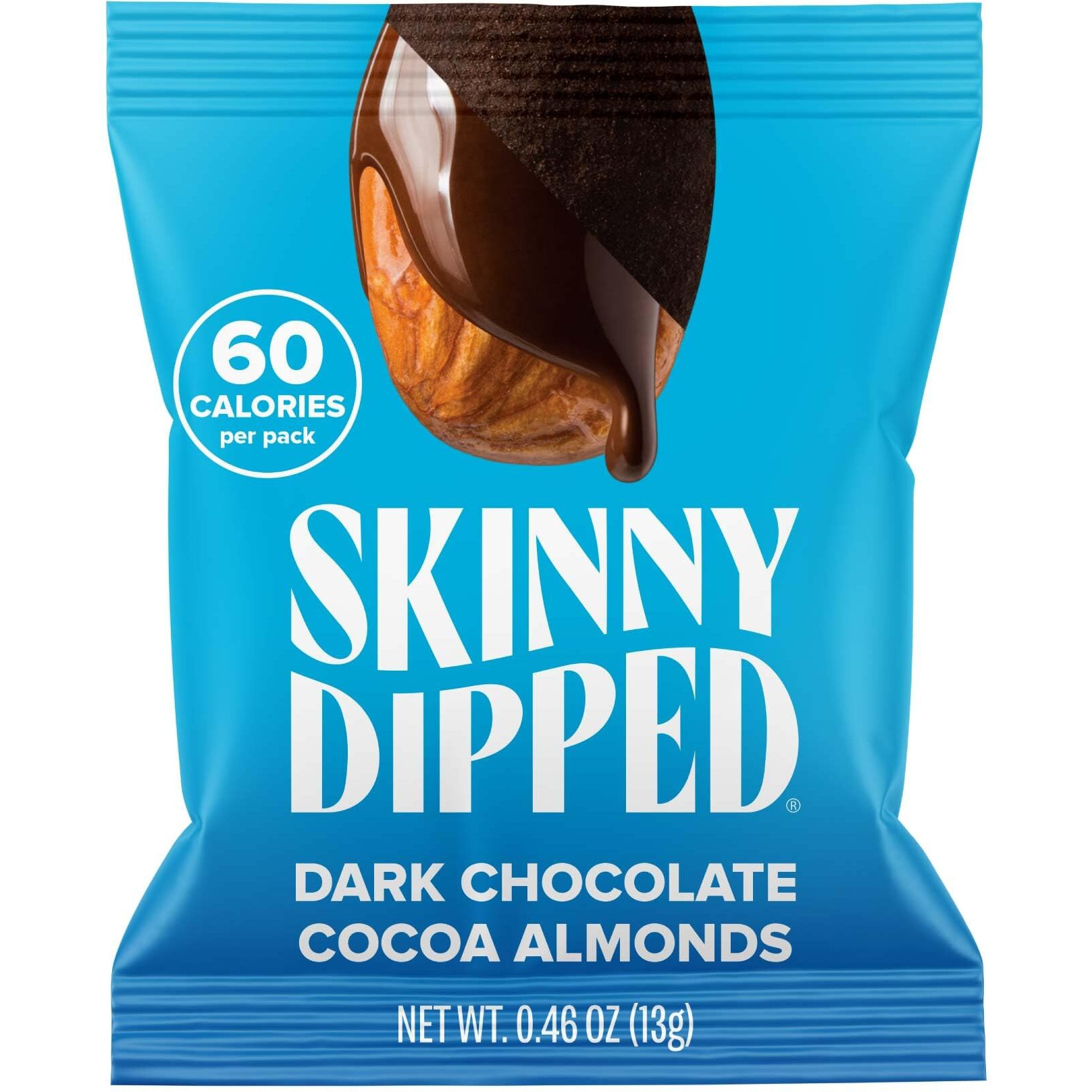 Skinnydipped Dark Chocolate Cocoa Almonds, Healthy Snack, Plant Protein, Gluten Free, 0.46 Oz Mini Bags, Pack Of 24