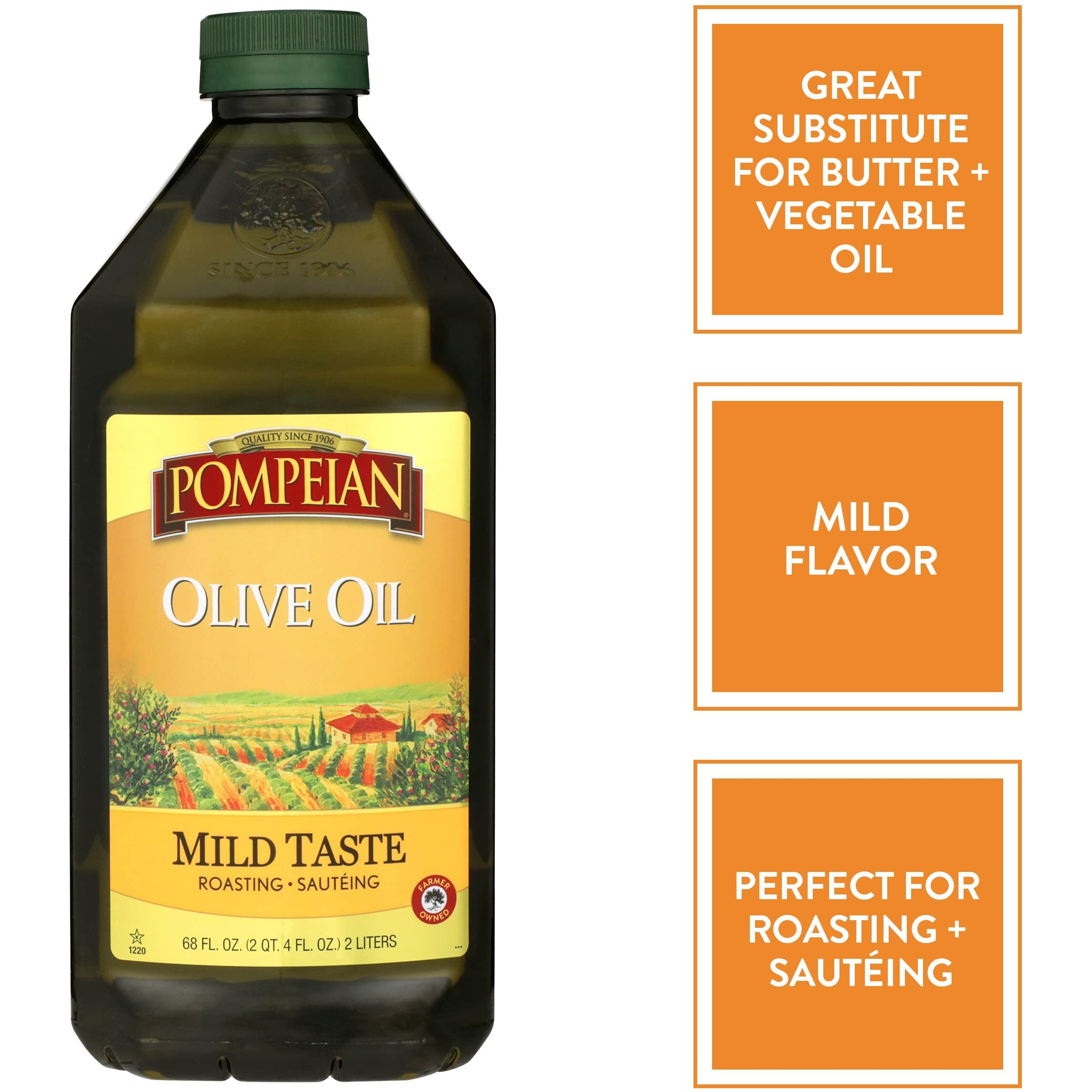 Pompeian Mild Taste Olive Oil, Perfect For Roasting & Sauteing, Naturally Gluten Free, Non-Allergenic, Non-Gmo, 68 Fl. Oz.