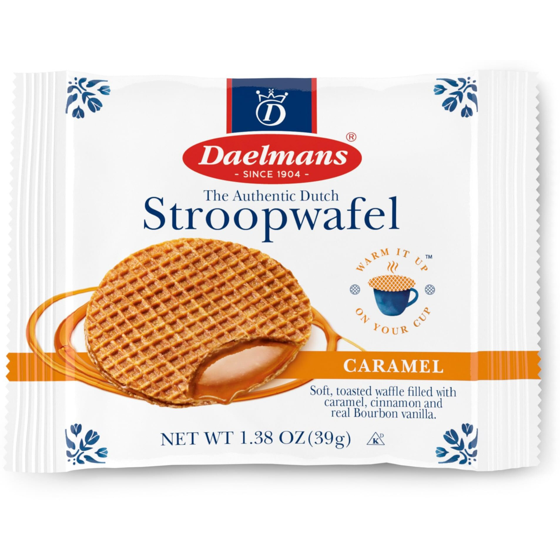 Daelmans Stroopwafel Caramel - The Original Stroopwafels, Toasted Dutch Waffle Cookies W/A Creamy & Buttery Filling, Made In Holland, Individually Wrapped - Caramel Cookie Waffles, 24 Count