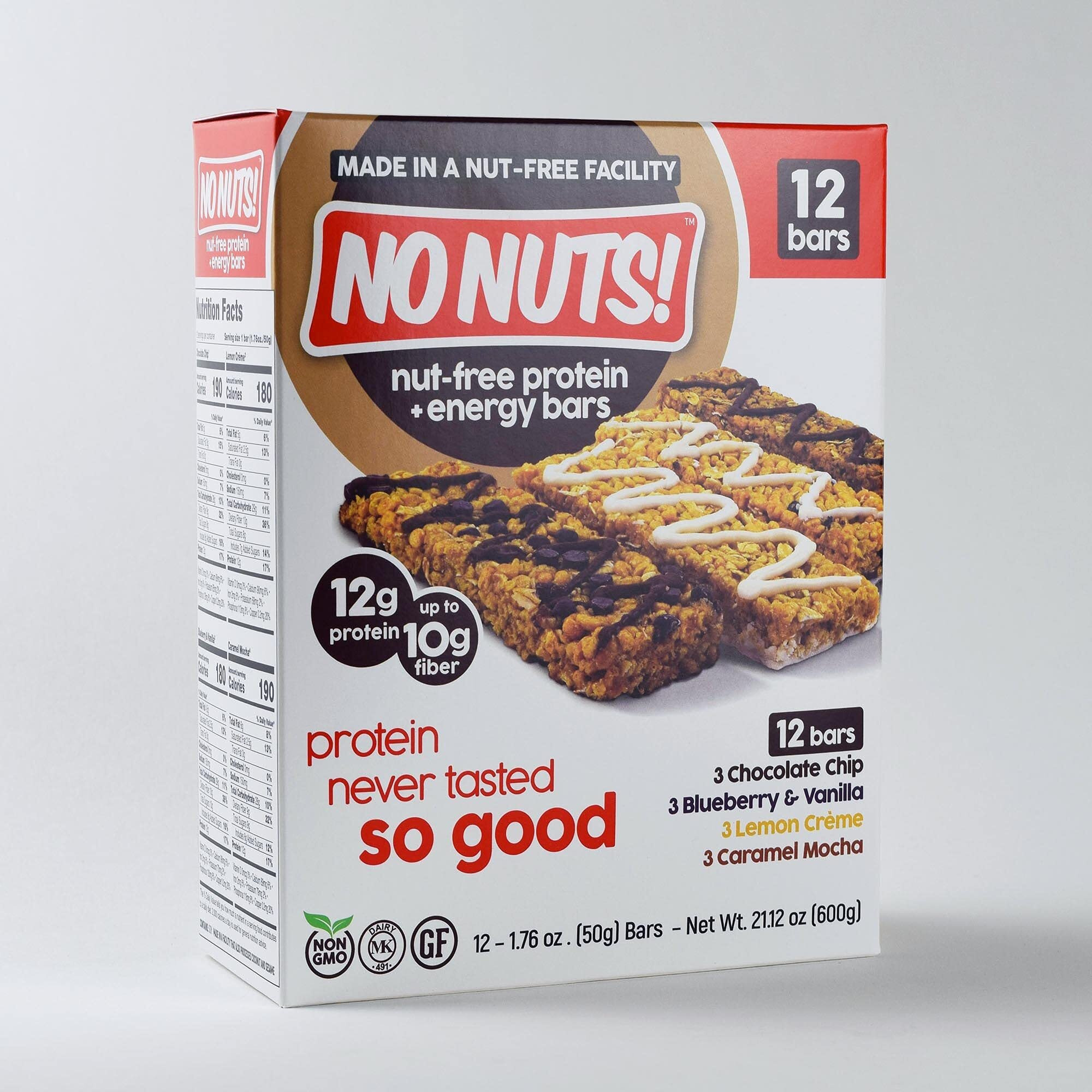 No Nuts Protein Bars Energy Bars - 100% Nut Free Dairy Free Vegan Protein Bars, Vegan Protein Bars Variety Pack Of 12, Organic, Kosher, Egg-Free, Non-Gmo & Dairy Free Protein Bars