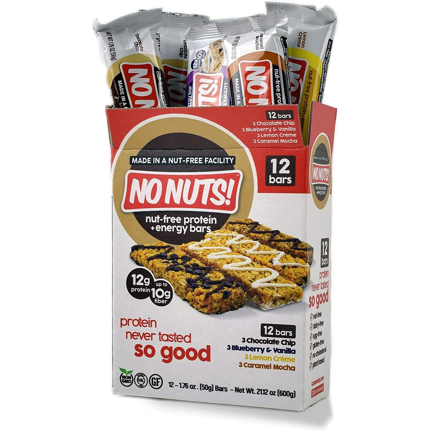 No Nuts Protein Bars Energy Bars - 100% Nut Free Dairy Free Vegan Protein Bars, Vegan Protein Bars Variety Pack Of 12, Organic, Kosher, Egg-Free, Non-Gmo & Dairy Free Protein Bars