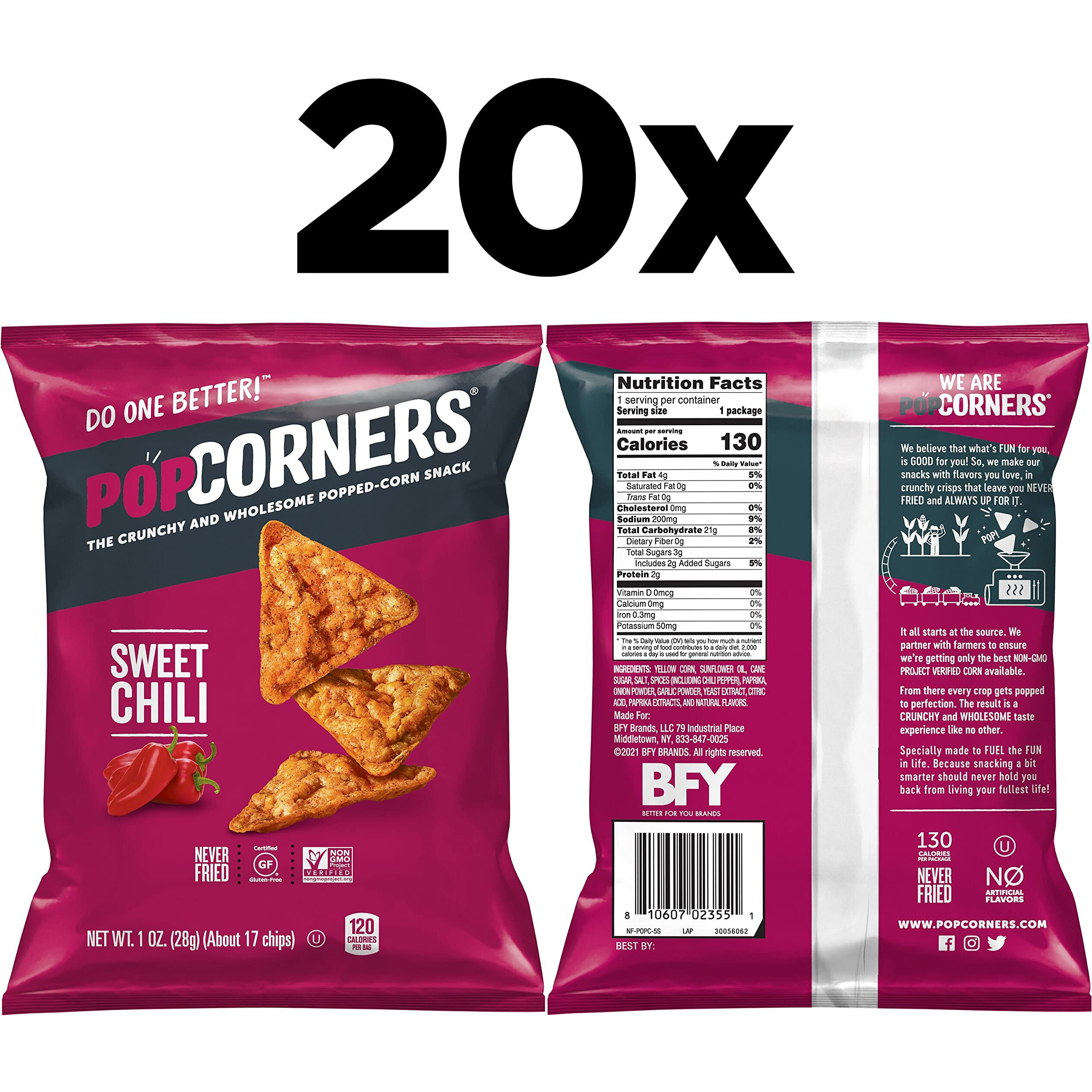 Popcorners Popped Corn Snacks, Sweet Chili, 1 Ounce (Pack Of 20) (Packaging May Vary)