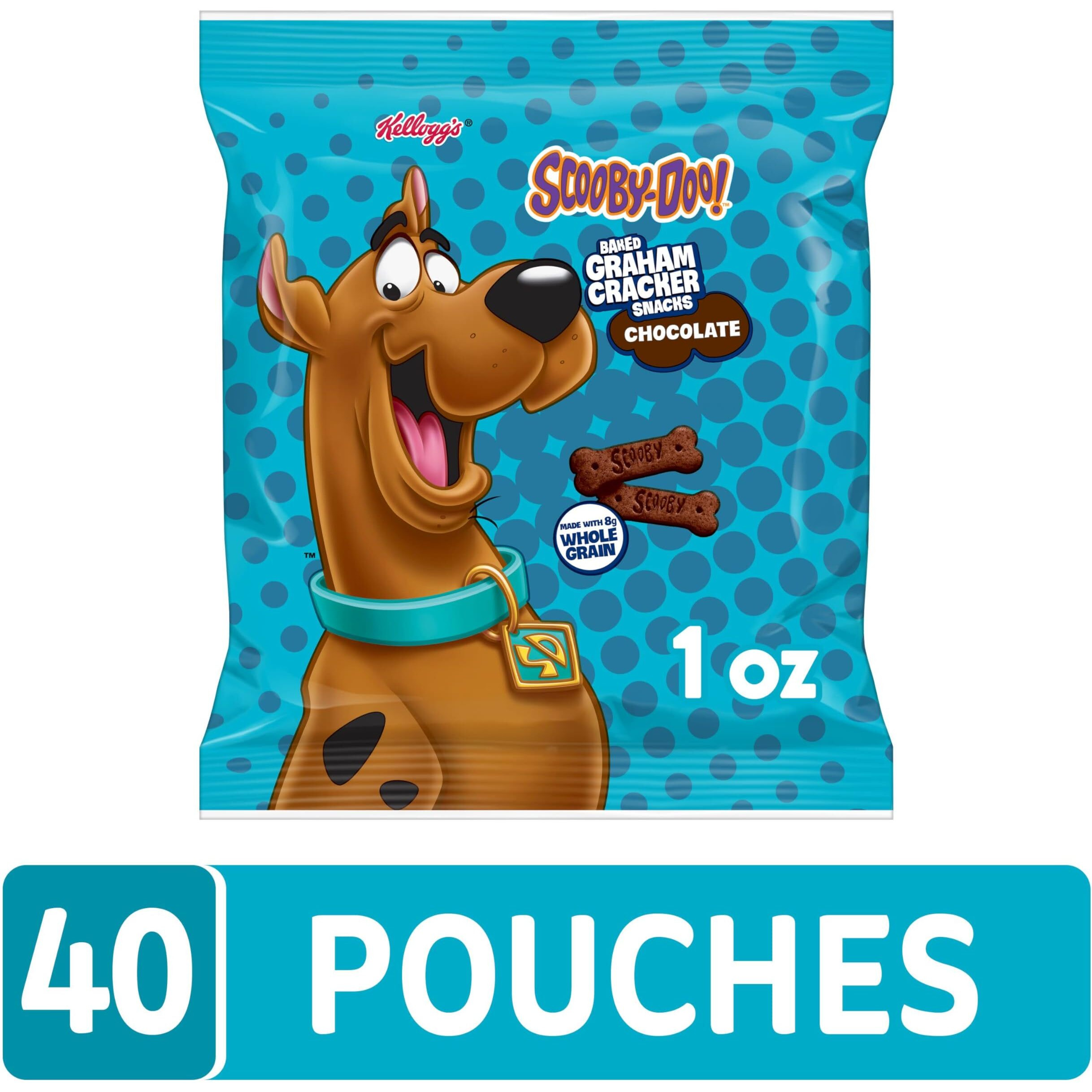 Kellogg's Scooby-Doo Baked Graham Cracker Snacks, Lunch Snacks, Snack Crackers, Chocolate (40 Pouches)