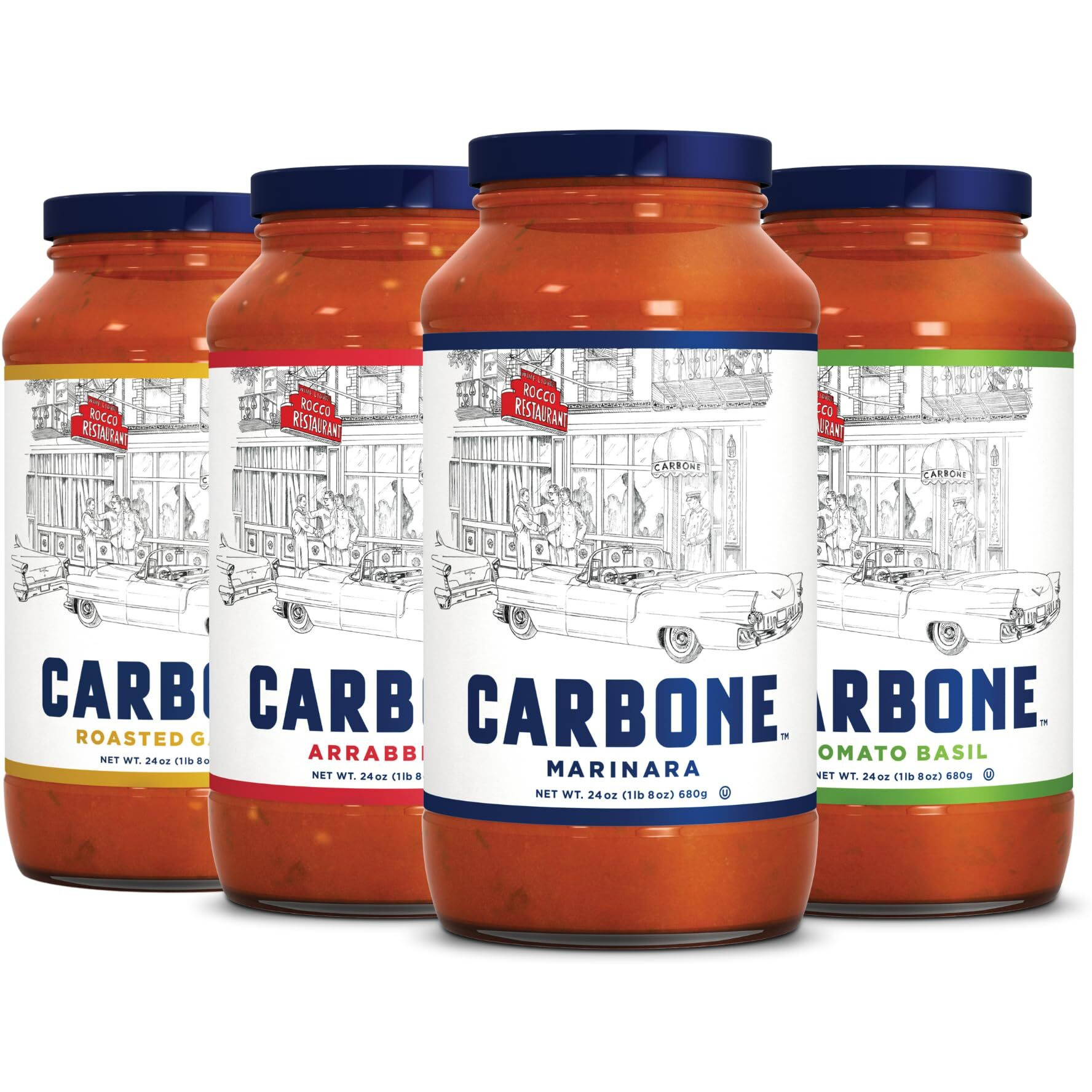 Carbone Pasta Sauce Variety Pack Of Tomato Basil, Marinara, Arrabbiata, Roasted Garlic, Tomato Sauce Made With Fresh, Natural Ingredients, Non Gmo, Vegan, Gluten Free, Low Carb, 24 Fl Oz (Pack Of 4)