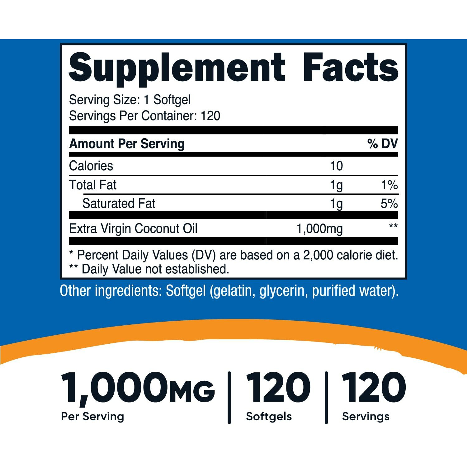 Nutricost Coconut Oil Softgels (1000Mg) 120 Softgels - Extra Virgin Coconut Oil - Gluten Free And Non-Gmo