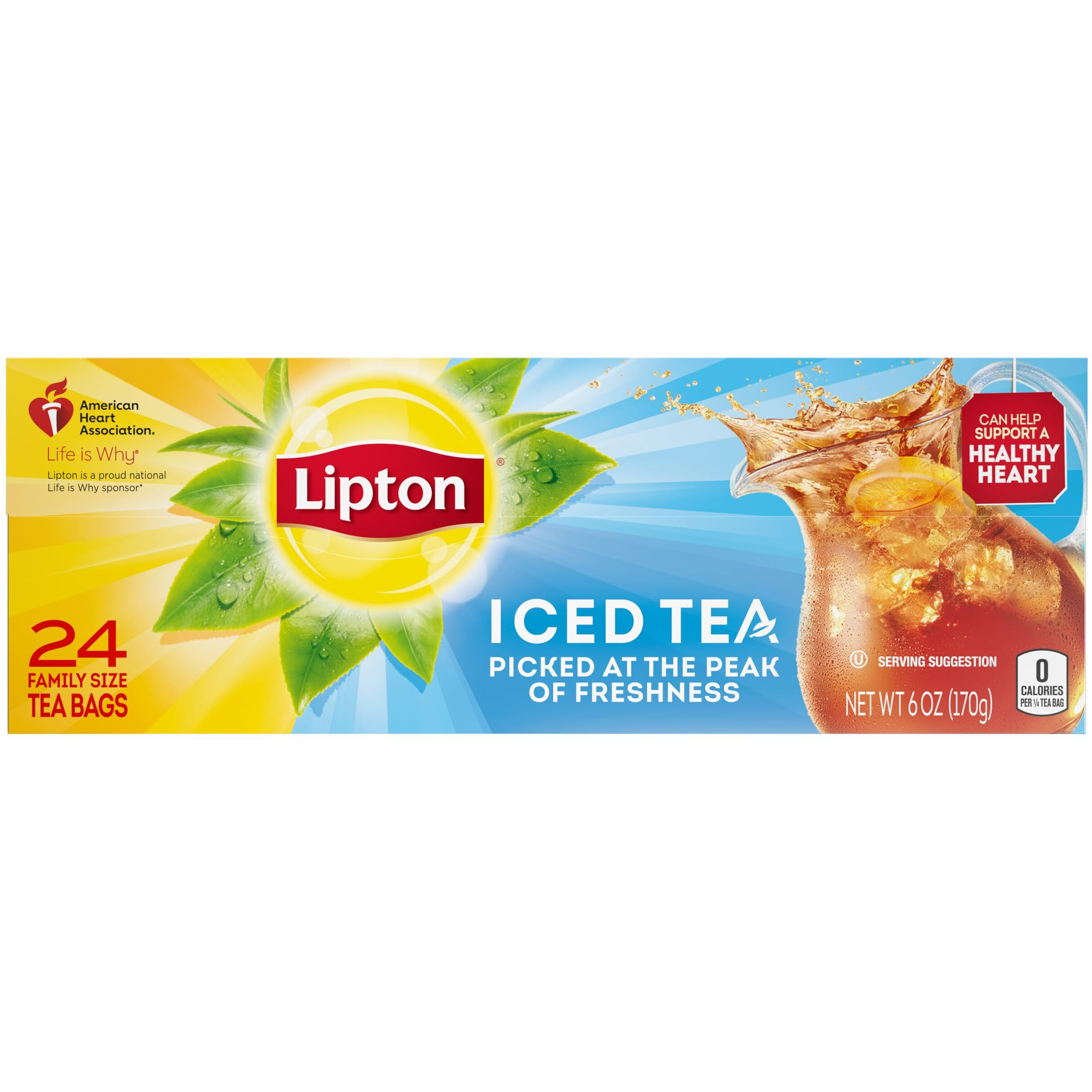 Lipton Unsweetened Iced Tea Bags, Family Size Tea Bags, 144 Total Tea Bags (24Ct - Pack Of 6)