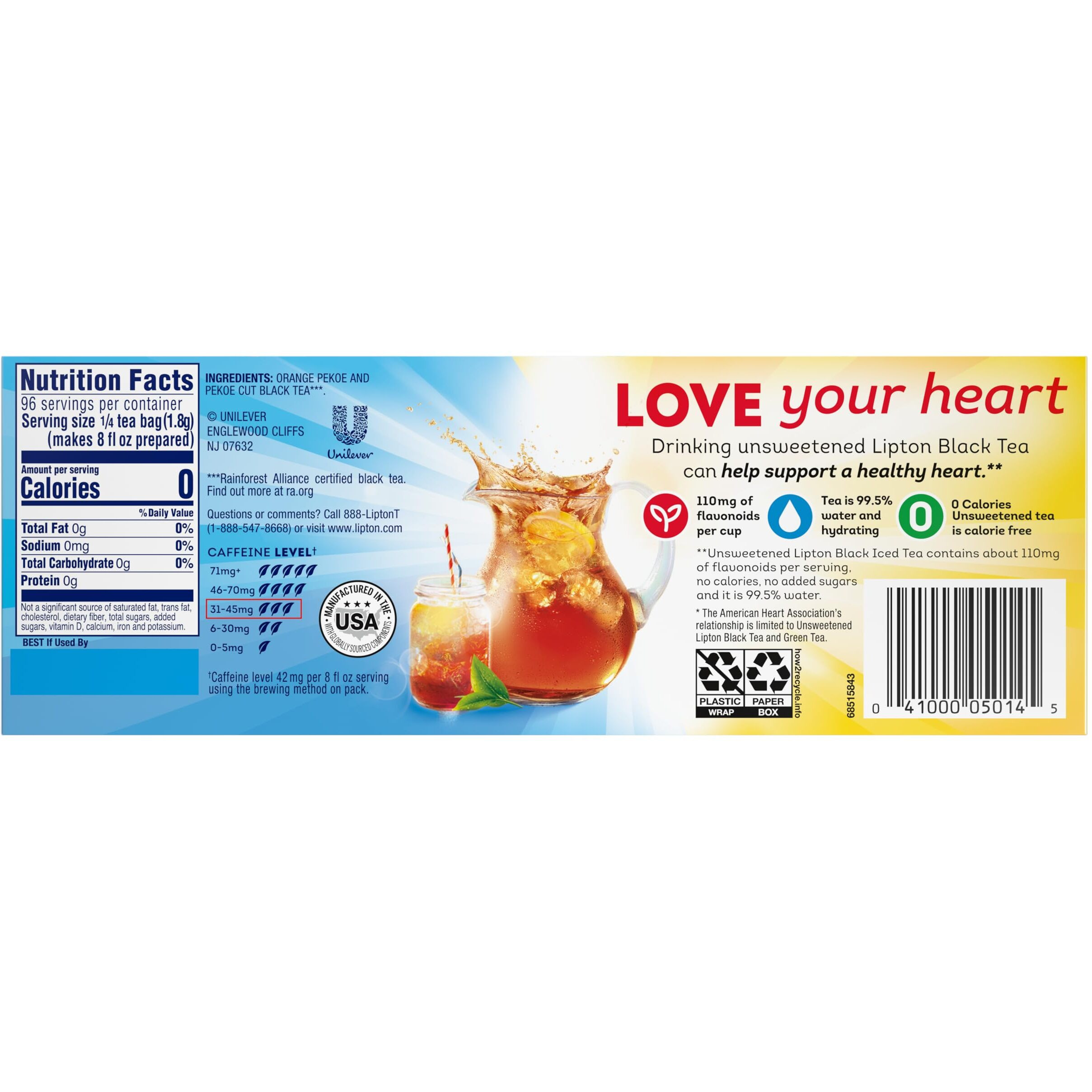 Lipton Unsweetened Iced Tea Bags, Family Size Tea Bags, 144 Total Tea Bags (24Ct - Pack Of 6)
