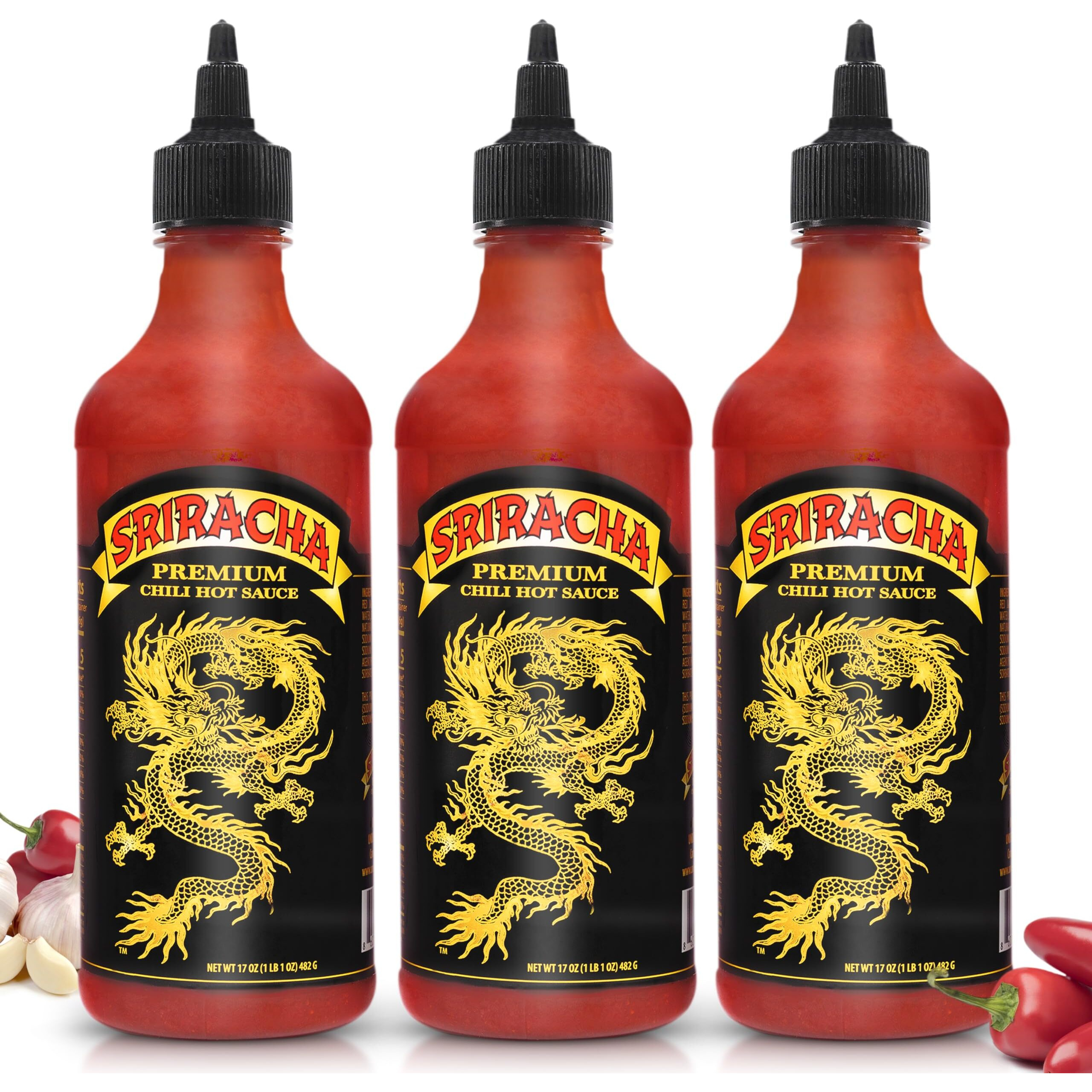 Underwood Ranches Limited Edition Dragon Sriracha Sauce - Hot Sauce, Perfect For Spicing Up Any Dish - Made From Red Jalapeno Peppers That Started The Sriracha Movement, 17 Oz - 3 Pack