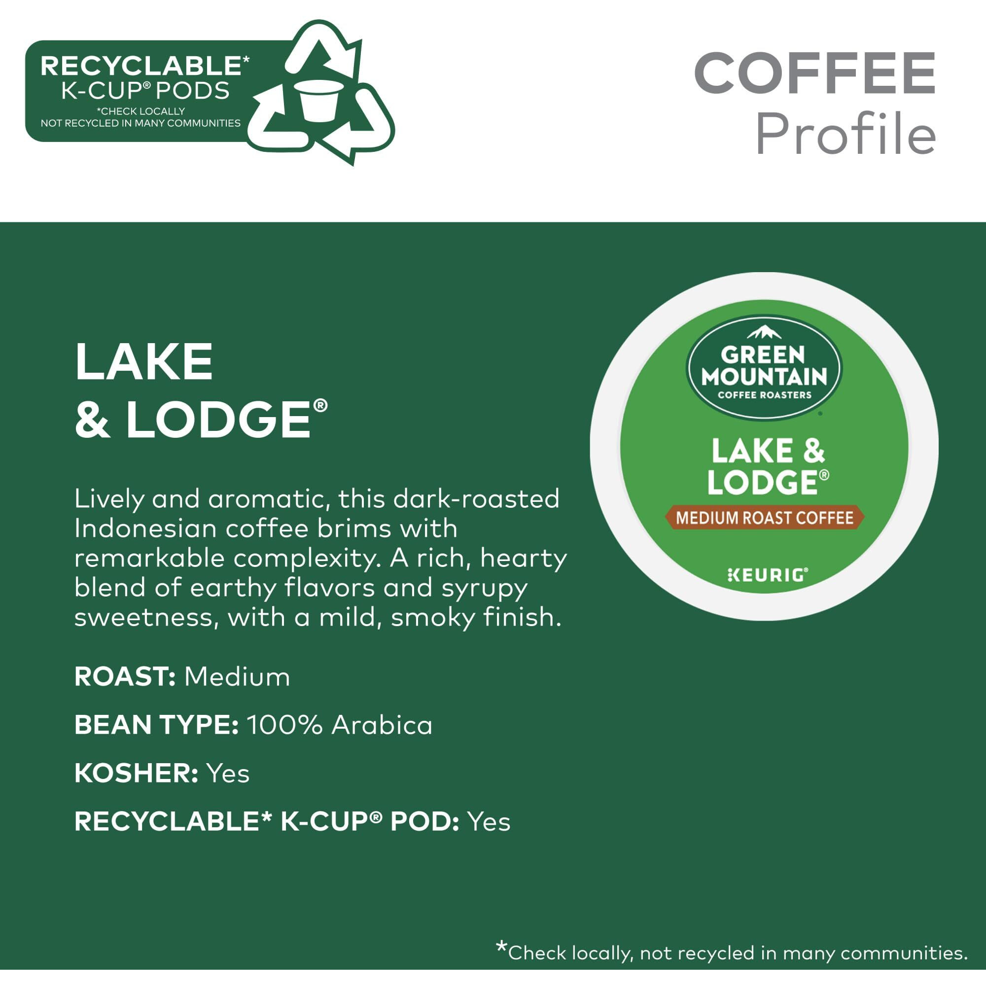 Green Mountain Coffee Roasters Lake And Lodge Blend Keurig Single-Serve K-Cup Pods, Medium Roast Coffee, 96 Count (4 Packs Of 24)