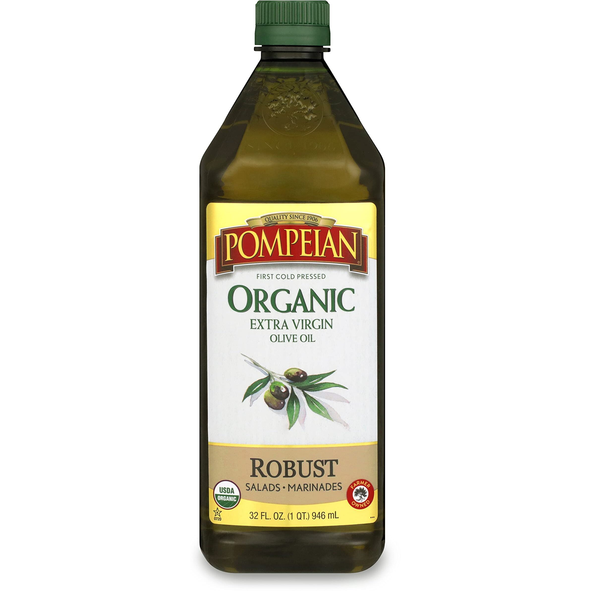 Pompeian Usda Organic Robust Extra Virgin Olive Oil, First Cold Pressed, Full-Bodied Flavor, Perfect For Salad Dressings & Marinades, 32 Fl. Oz.