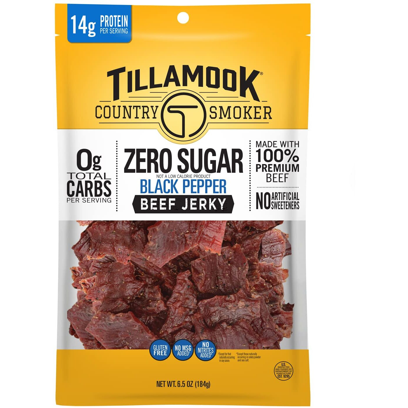 Tillamook Country Smoker Keto Friendly Zero Sugar Beef Jerky, Black Pepper, 6.5 Ounce