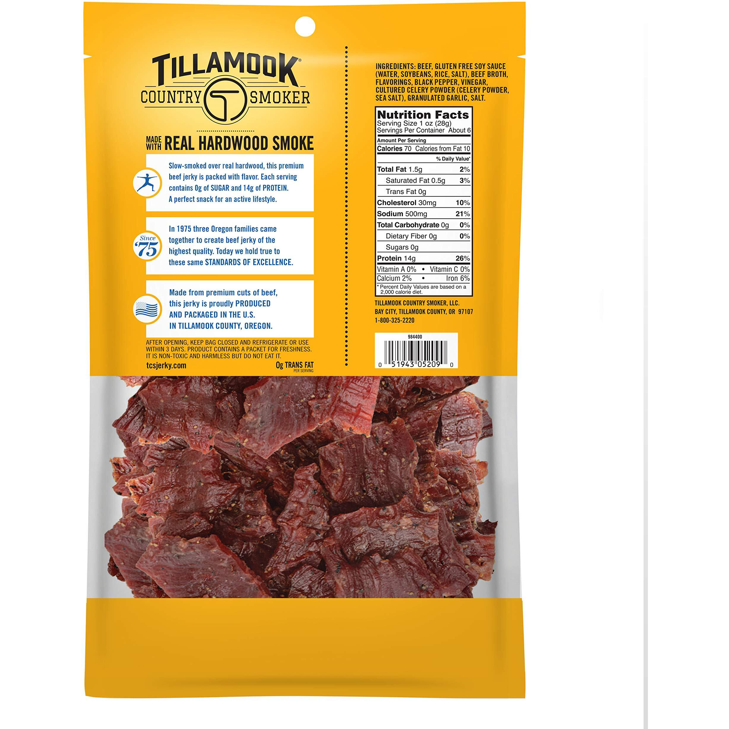 Tillamook Country Smoker Keto Friendly Zero Sugar Beef Jerky, Black Pepper, 6.5 Ounce