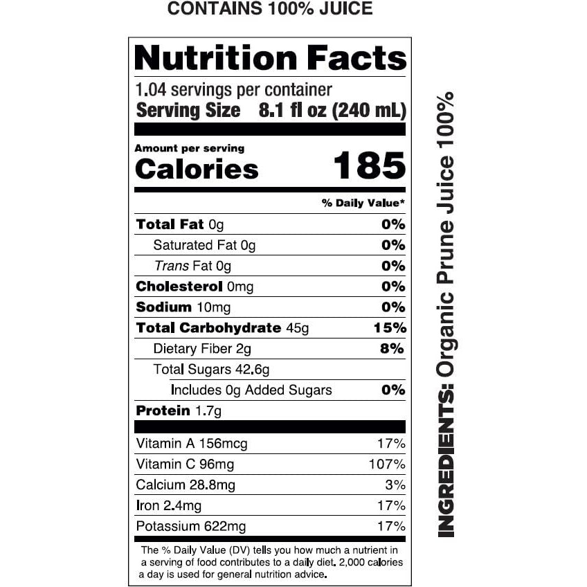 Pomona Organic Juices Pure Prune Juice, 8.4 Ounce Bottle (Pack Of 12), Cold Pressed Organic Juice, Non-Gmo, No Sugar Added, Not From Concentrate, Gluten Free, Kosher Certified, Preservative Free