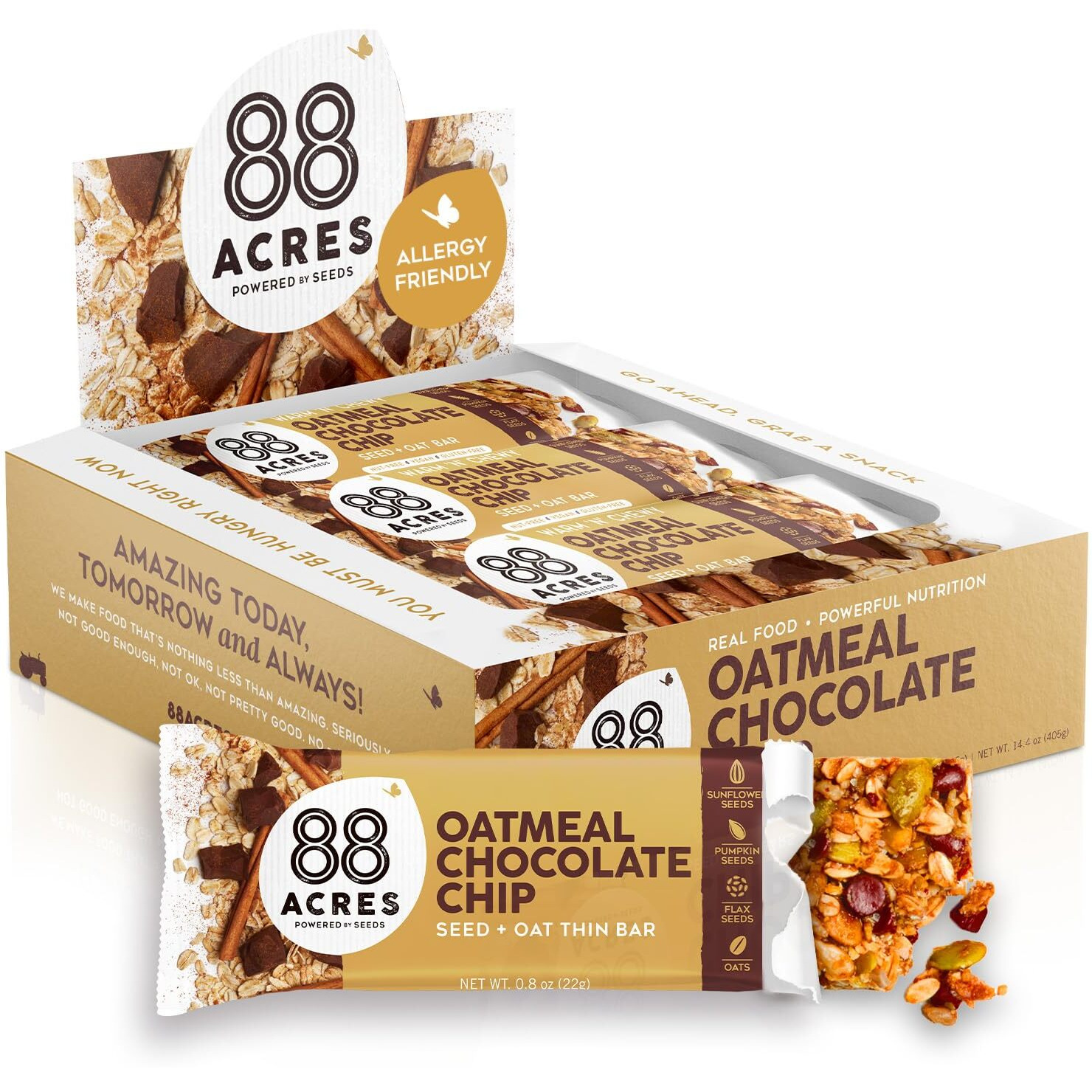 88 Acres Granola Bars | Oatmeal Chocolate Chip | Gluten Free, Nut-Free Oat And Seed Granola Bar | Vegan & Always Non Gmo | 12 Pack