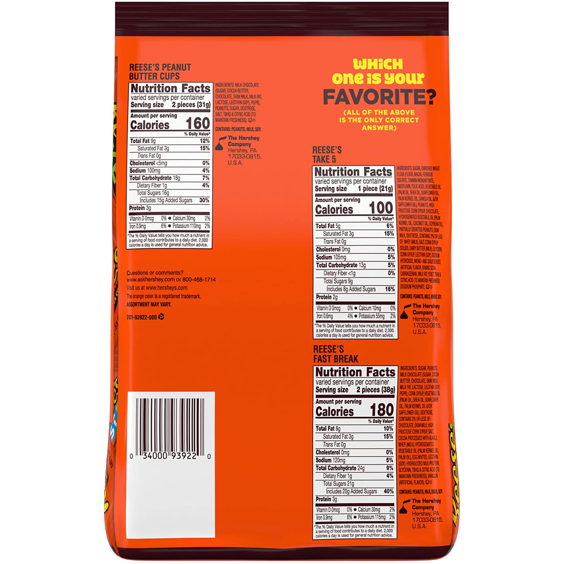 Reese's Chocolate Peanut Butter Assortment Snack Size, Individually Wrapped Candy Bulk Party Pack, 32.06 Oz