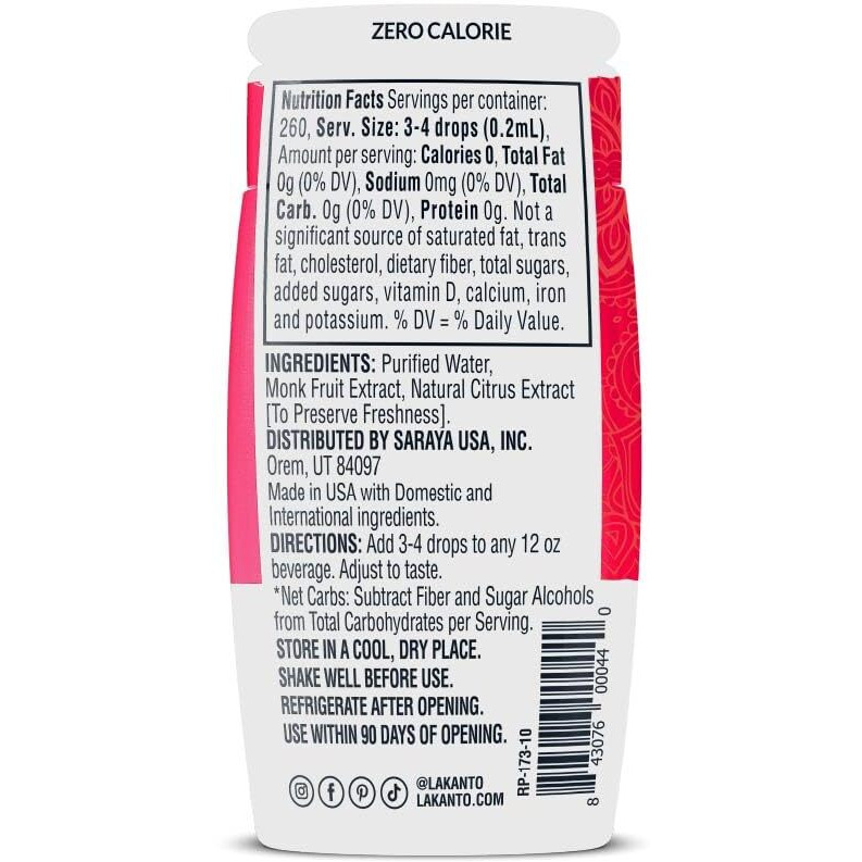 Lakanto Liquid Monk Fruit Extract Drops - Zero Calorie, Zero Sugar, Keto Drink Sweetener, Sugar Substitute, On The Go, Tea, Coffee, Water, Smoothies, Other Drinks (Original - 1.76 Fl Oz - Pack Of 6)