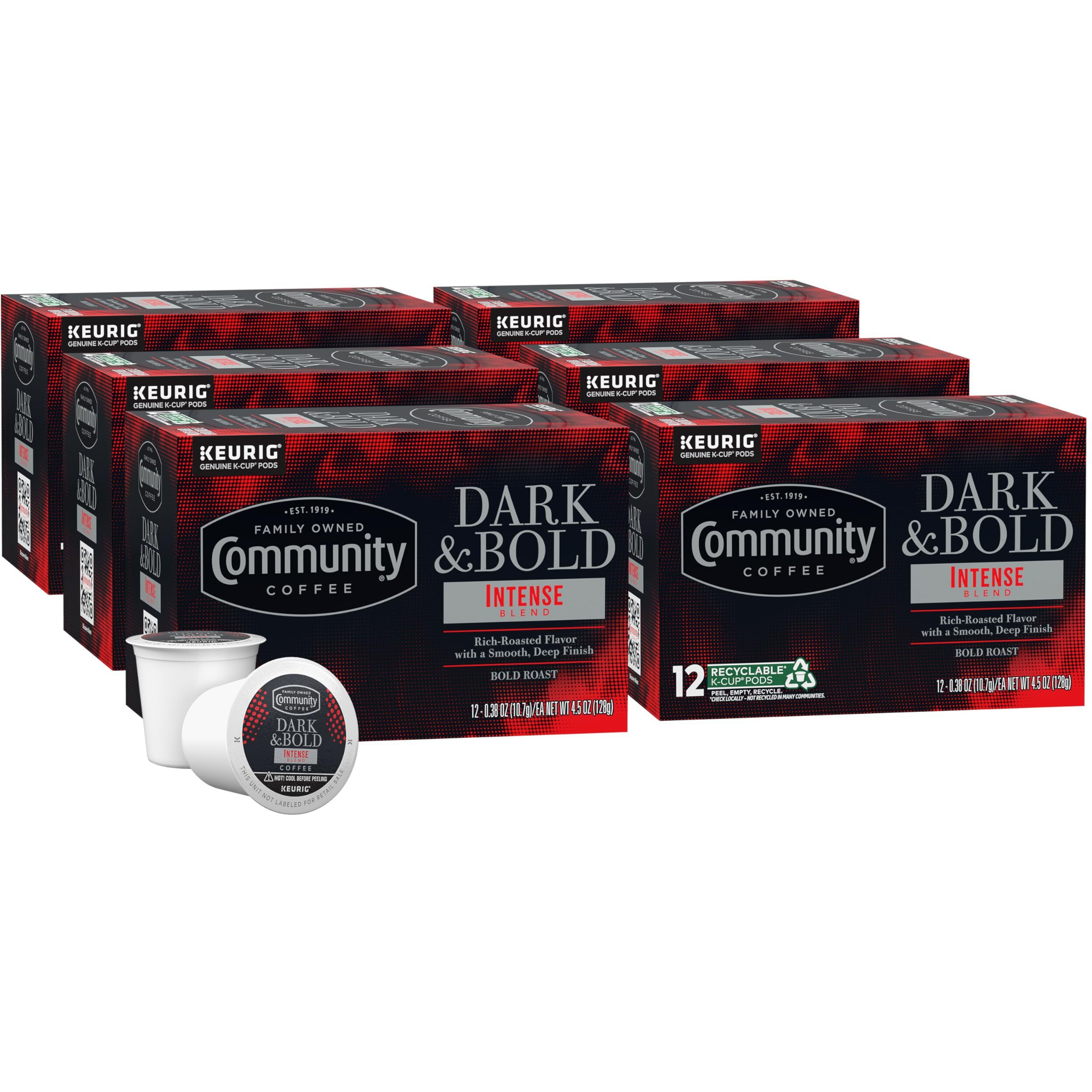 Community Coffee Dark & Bold Intense Blend 72 Count Coffee Pods, Dark Roast Compatible With Keurig 2.0 K-Cup Brewers, 12 Count (Pack Of 6)
