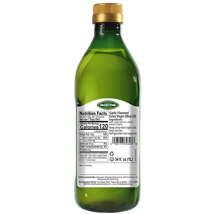Mantova Garlic Extra Virgin Olive Oil (Evoo), Cold-Pressed, Imported From Italy. Topping For Salad, Vegetables, Pasta Salad. Perfect For Dipping Italian Bread Or Pan Frying. (2-Pack)