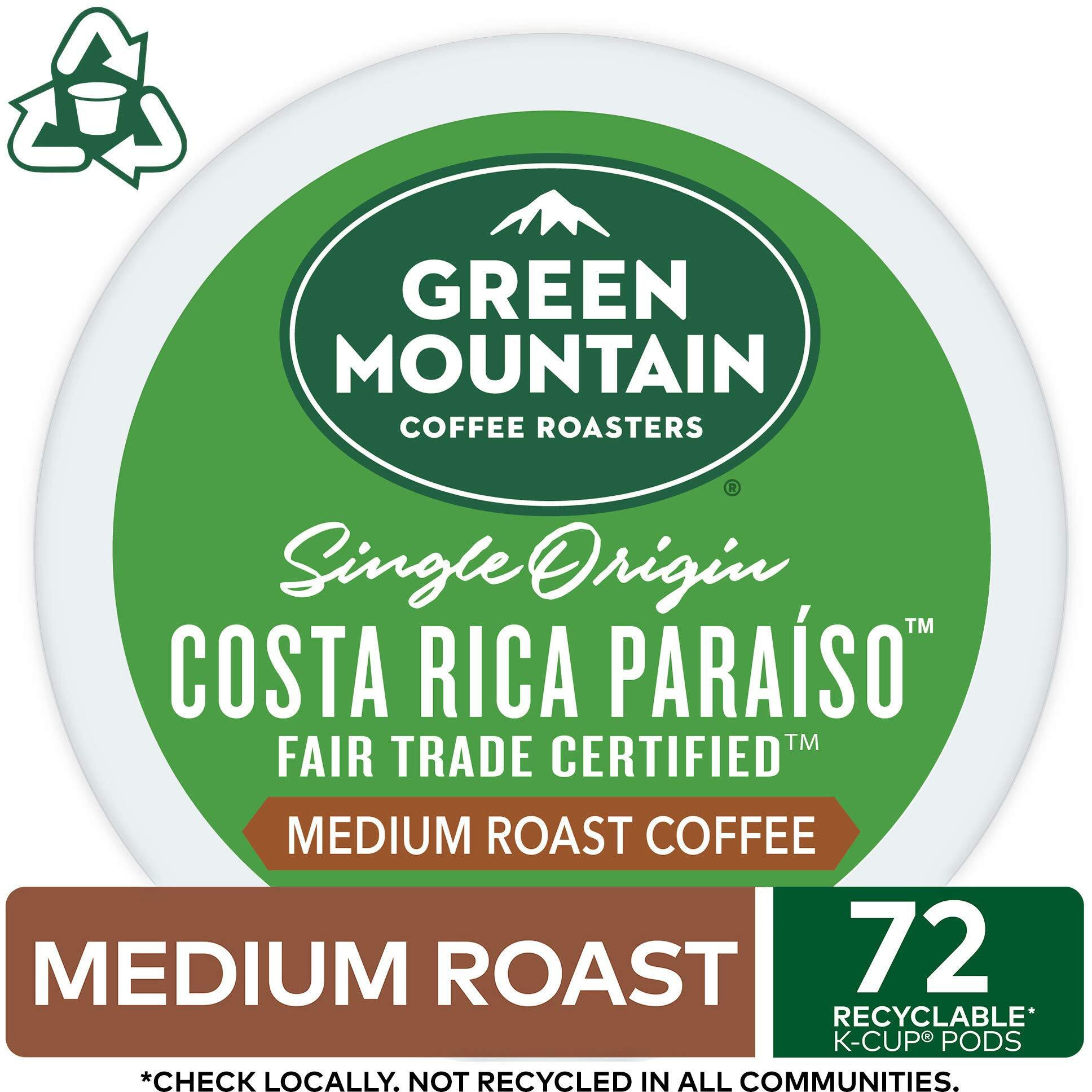 Green Mountain Coffee Roasters Costa Rica Paraiso Single-Serve K-Cup Pods, Medium Roast Coffee, 72 Count (6 Packs Of 12)
