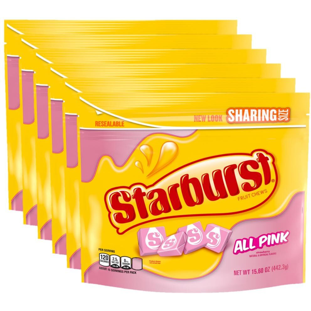 Starburst All Pink Fruit Chews Chewy Candy Bulk Pack, Sharing Size, 15.6 Ounce (Pack Of 6)