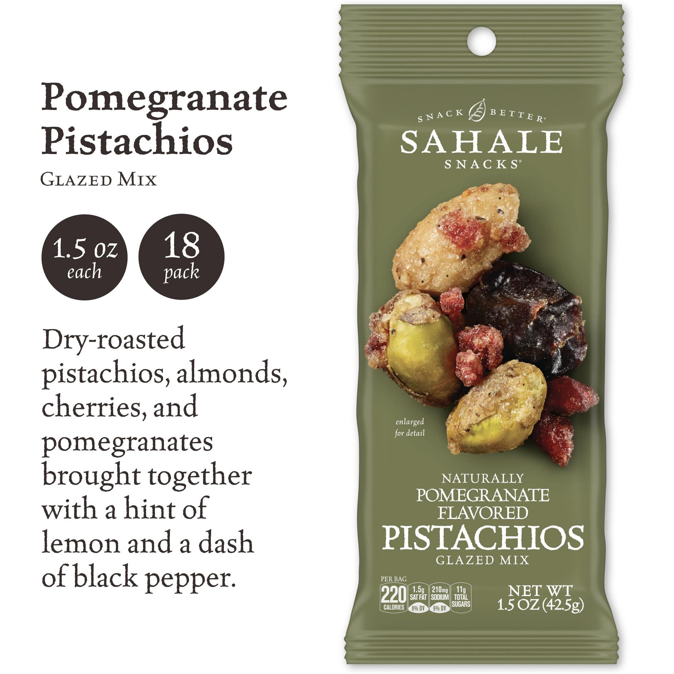 Sahale Snacks Pomegranate Flavored Pistachios Glazed Mix, 1.5 Ounces (Pack Of 18)