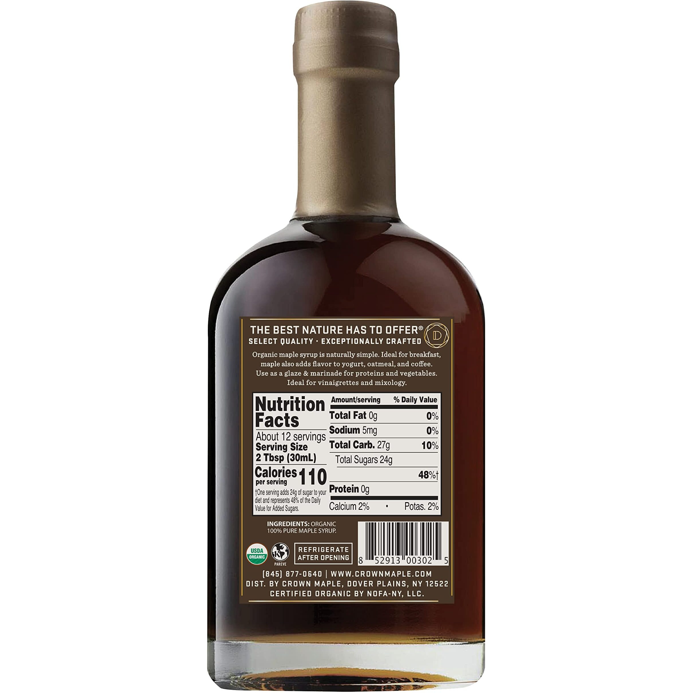Crown Maple Dark Color, Robust Taste Organic Maple Syrup, 12.7 Fl Oz, 100% Pure, Enhance Cocktails, Marinades And Pancakes
