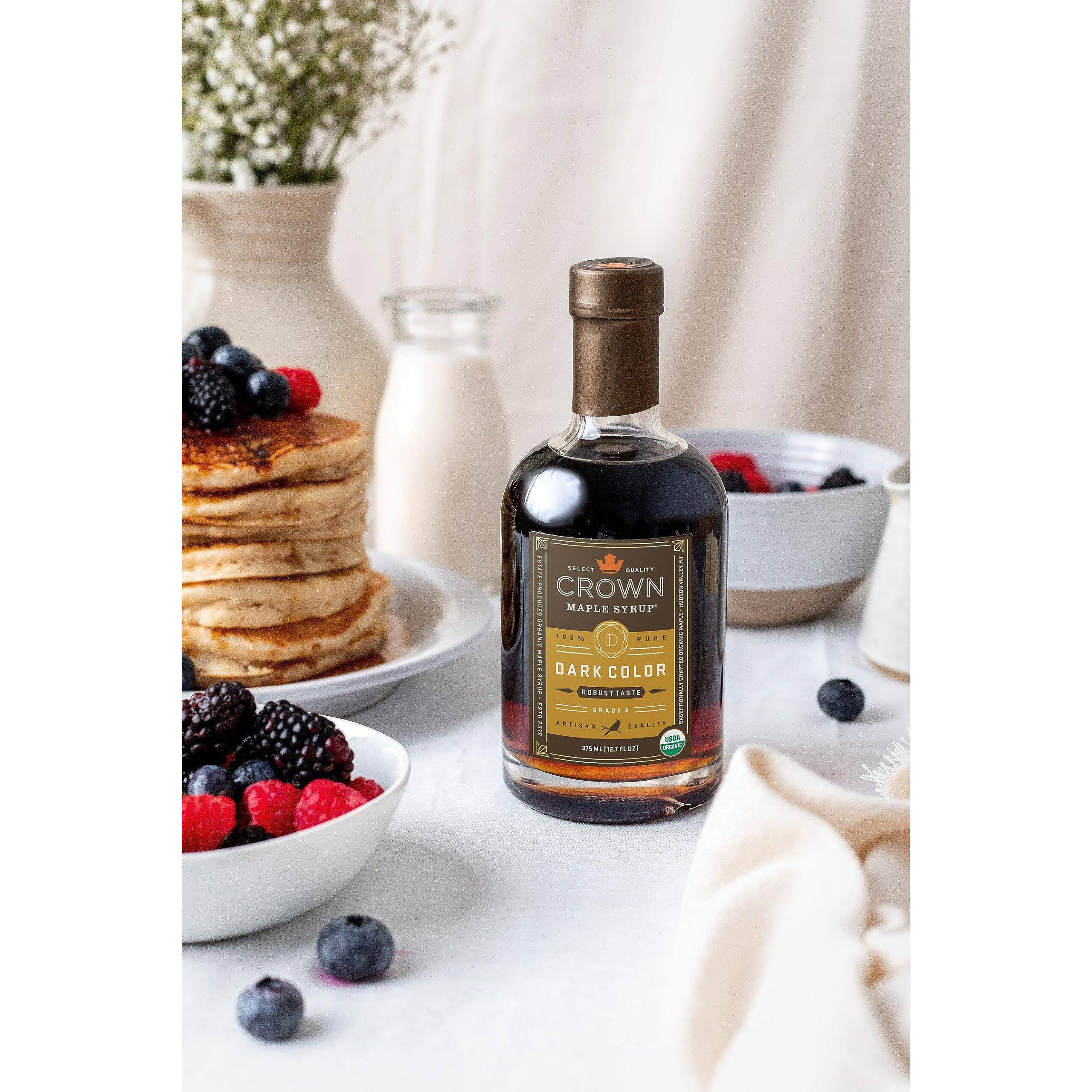 Crown Maple Dark Color, Robust Taste Organic Maple Syrup, 12.7 Fl Oz, 100% Pure, Enhance Cocktails, Marinades And Pancakes