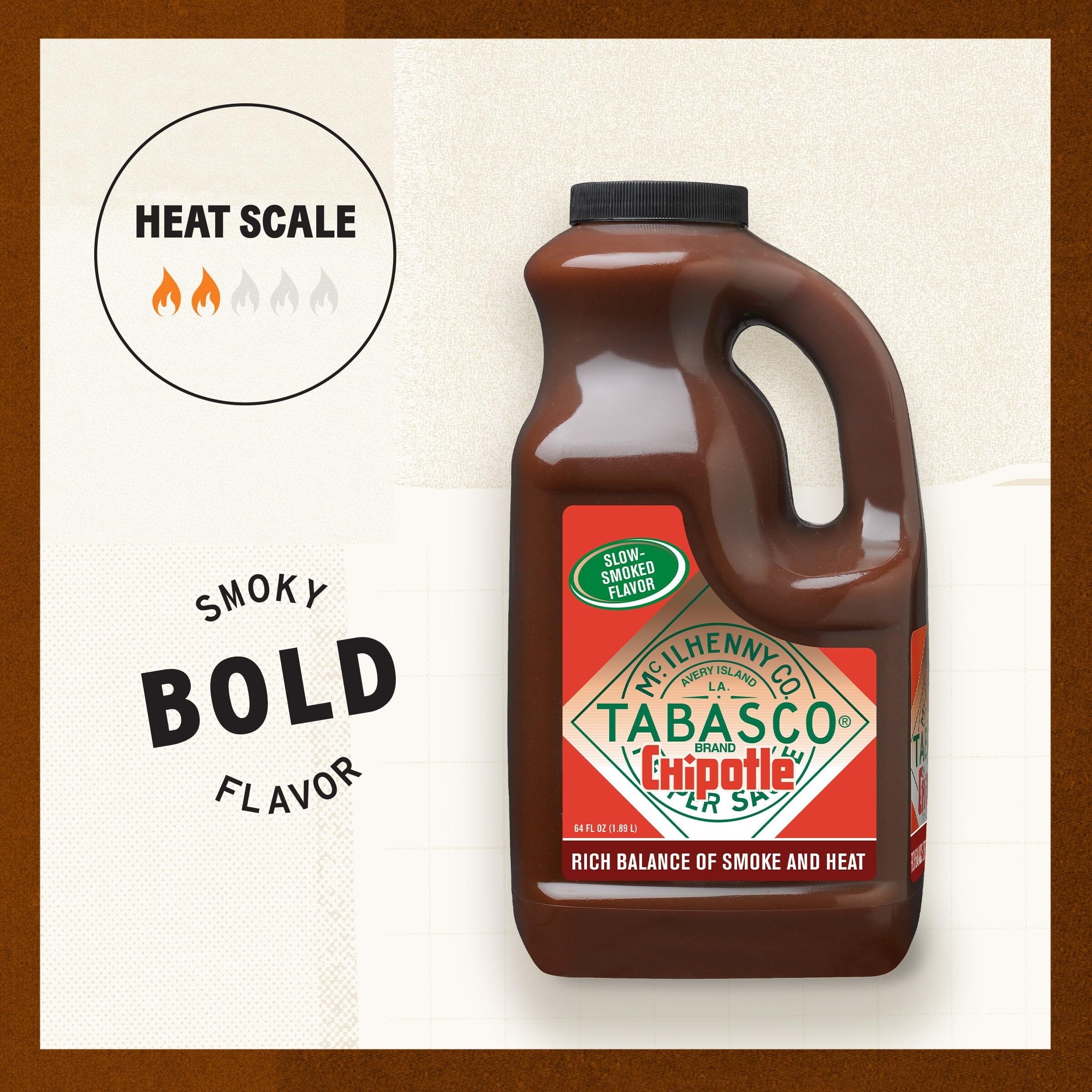 Tabasco Brand Chipotle Pepper Sauce, Medium Hot Sauce, Bulk Plastic Jug, Smoky & Smooth, Perfect For Large Recipes, Great For Marinating Or Grilling Meats & More, 64 Fl Oz (Pack Of 1)