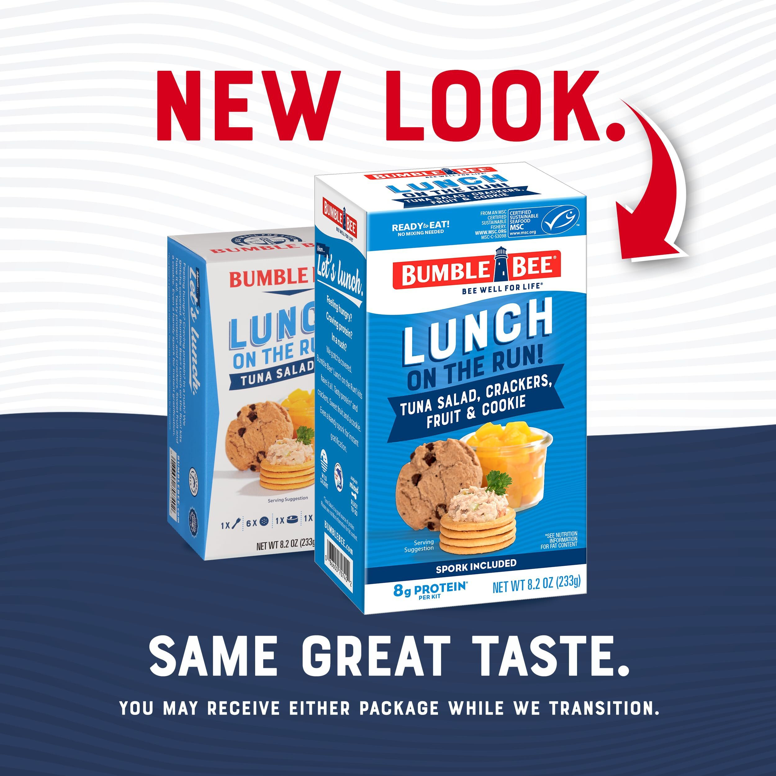 Bumble Bee Lunch On The Run Tuna Salad With Crackers Kit, 8.2 Oz (Pack Of 4) - Ready To Eat, Includes Crackers, Cookie & Peaches - Wild Caught Tuna - Shelf Stable & Convenient Source Of Protein