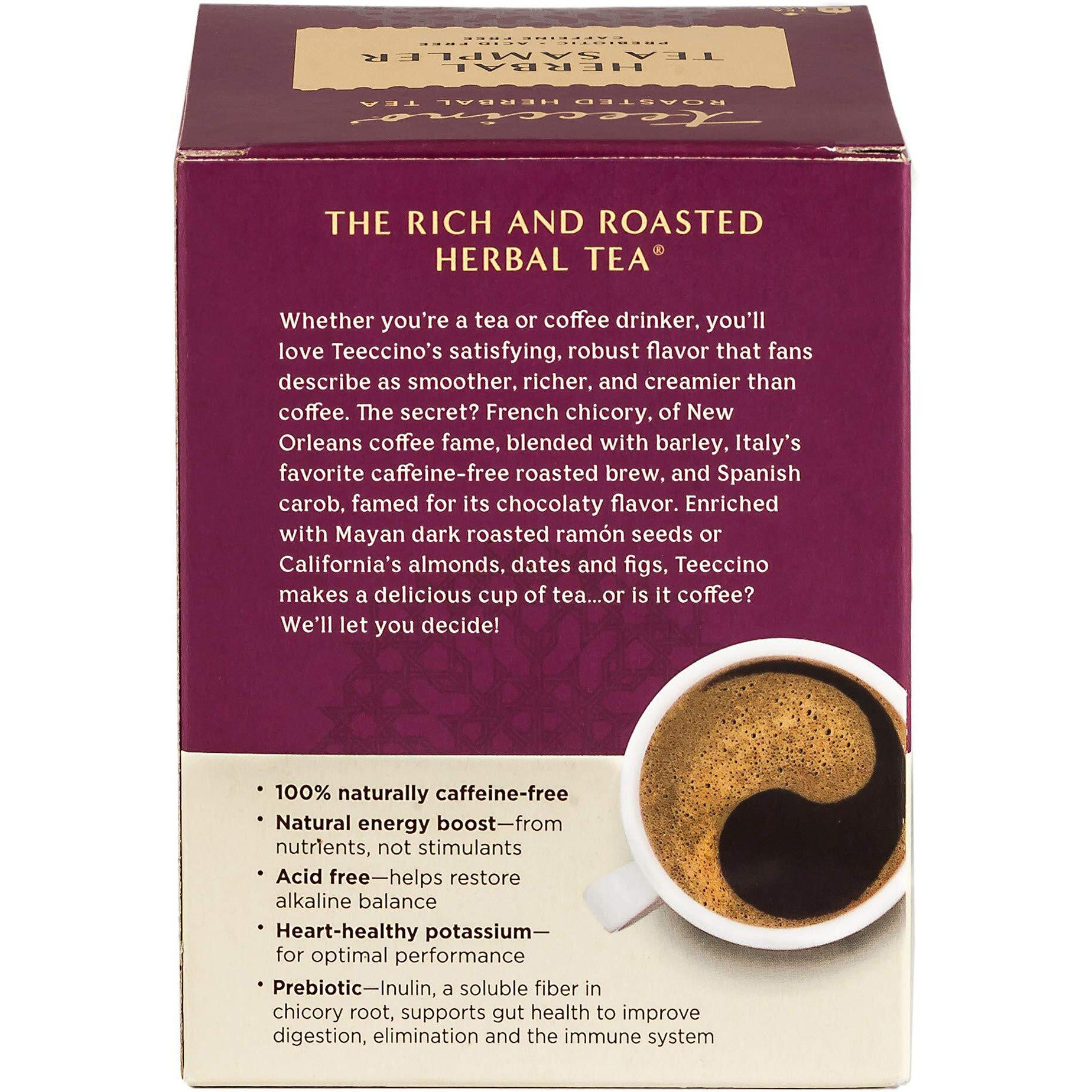 Teeccino Herbal Tea Sampler Assortment - Maca Chocolat  , French Roast, Hazelnut, Vanilla Nut - Roasted Caffeine Free Herbal Tea, Prebiotic For Natural Energy, 12 Tea Bags